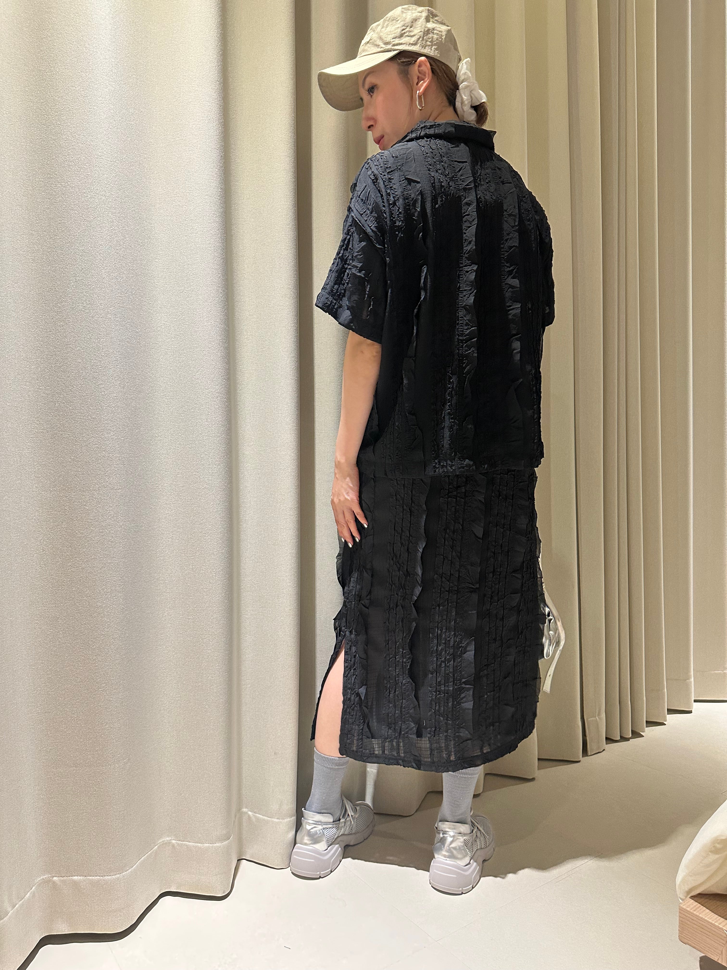 雪紡ruffle恤衫/黑