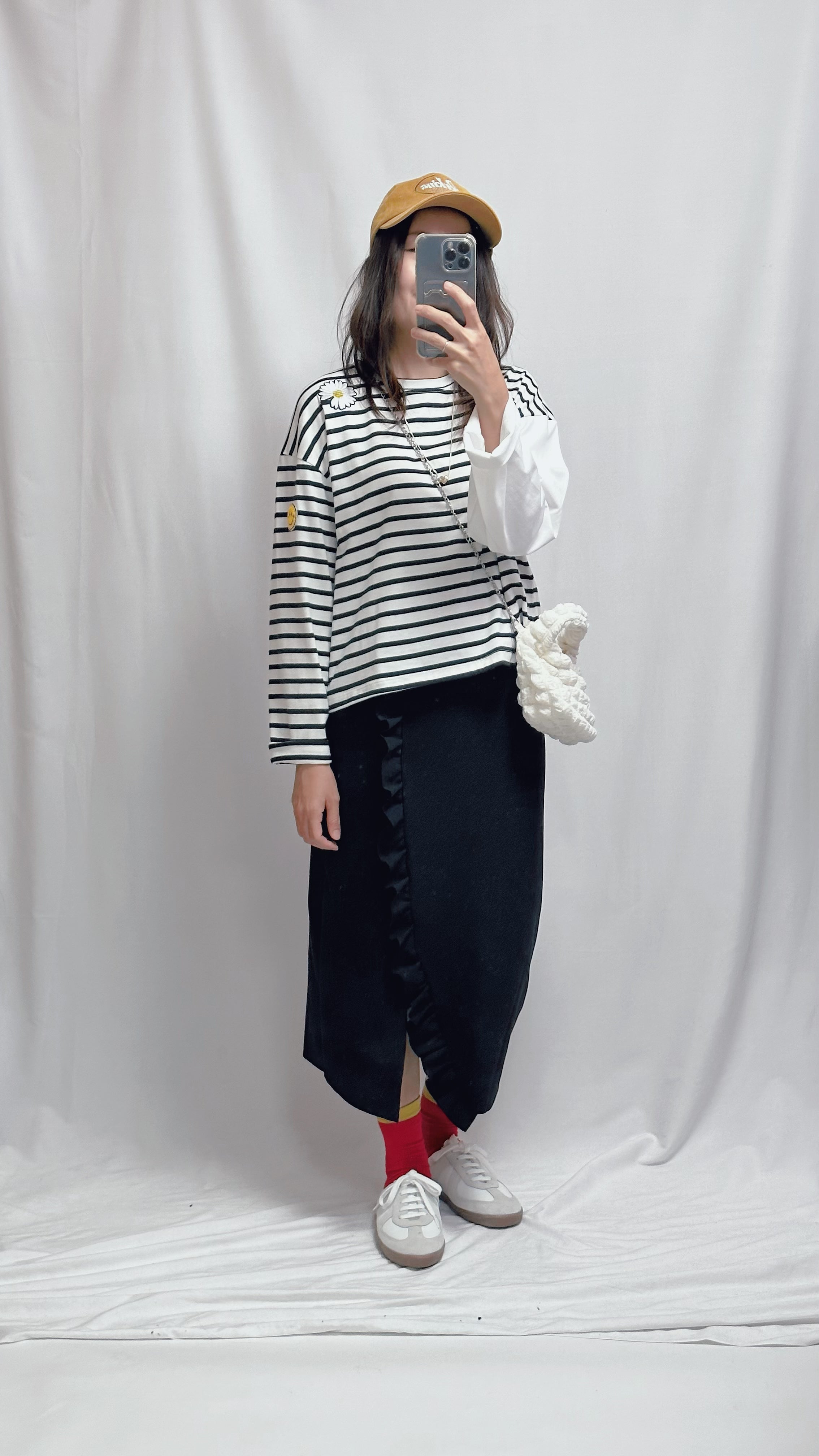 (訂貨)間條patchwork T-shirt/黑白