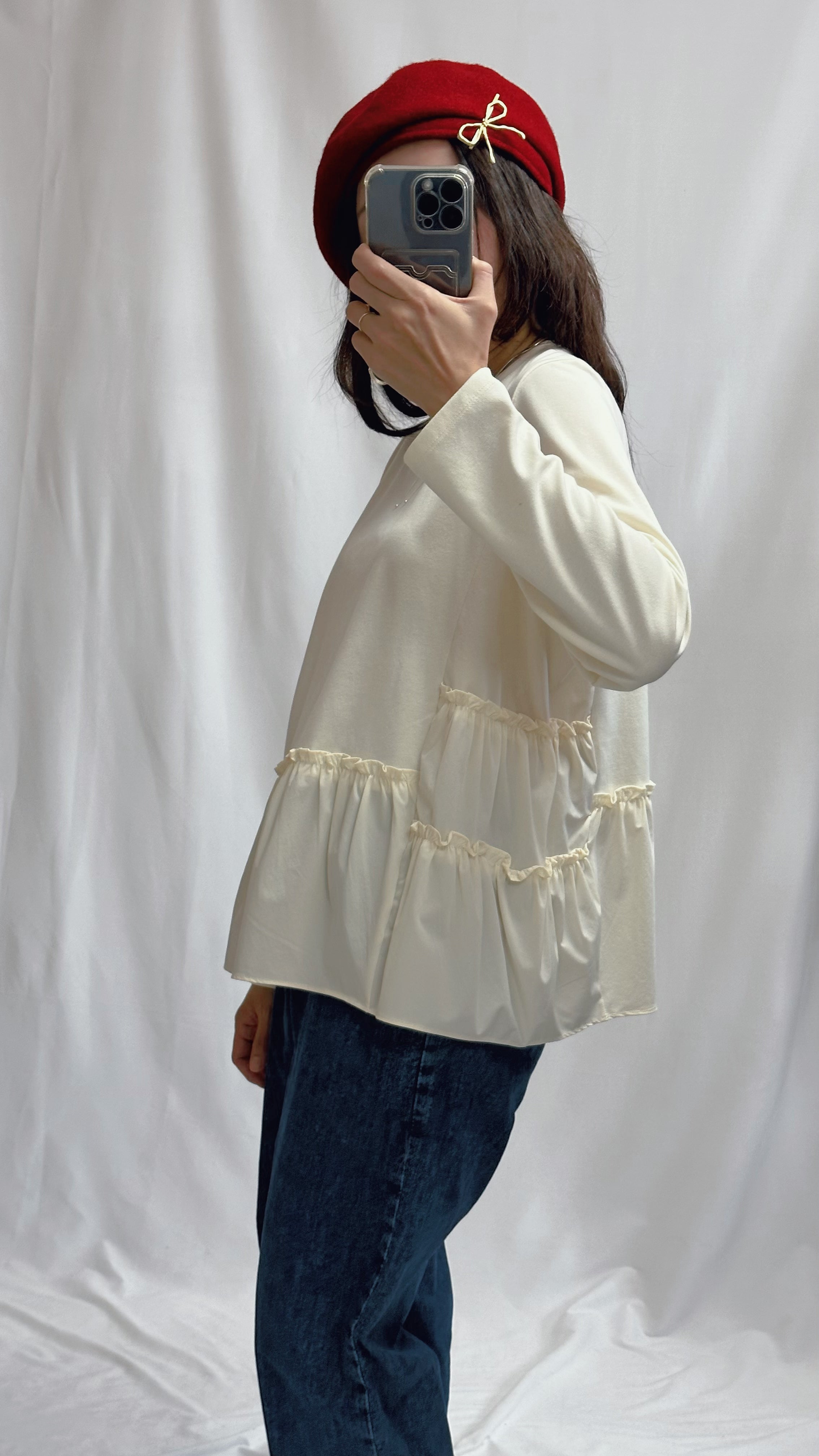 (訂貨)衫腳Ruffle T-shirt/米
