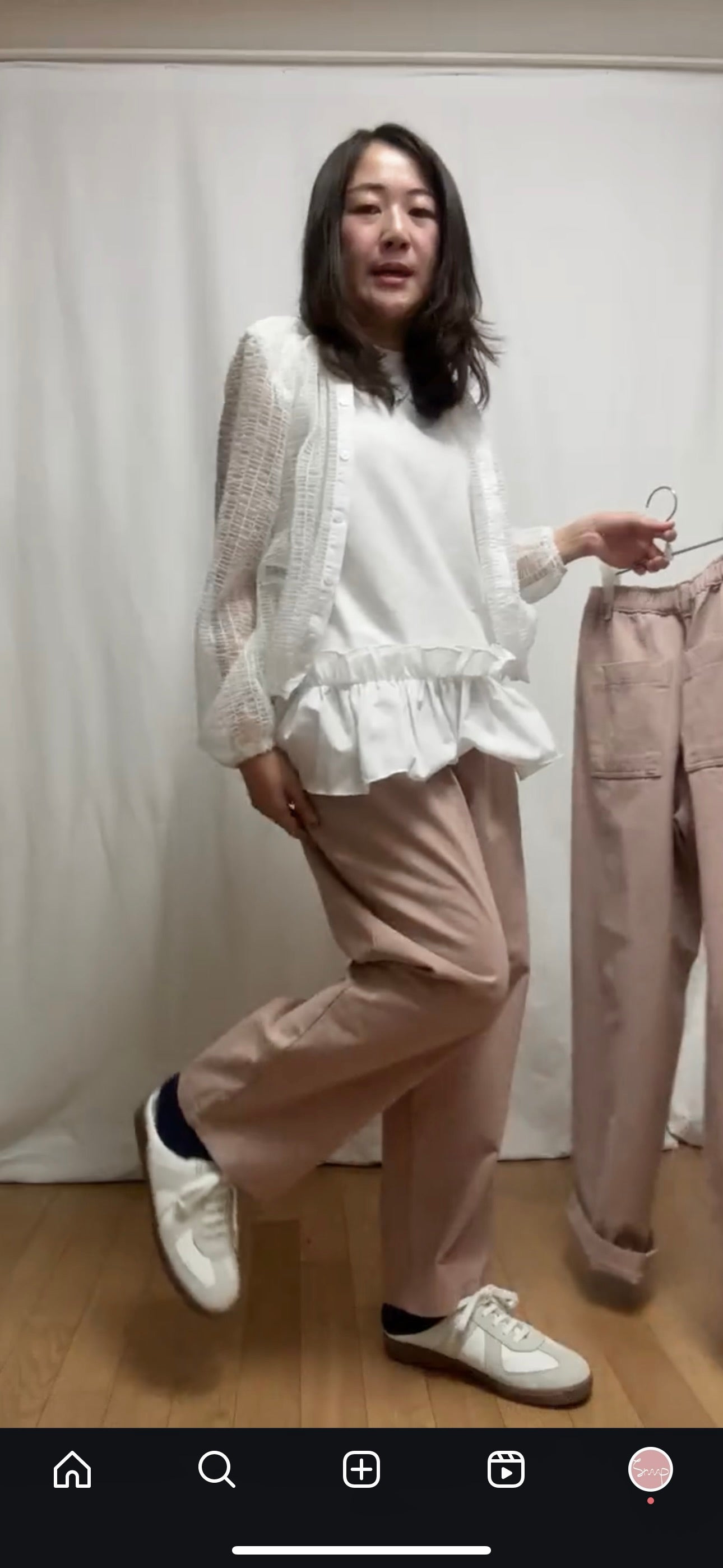 腰頭摺褶褲/粉紅