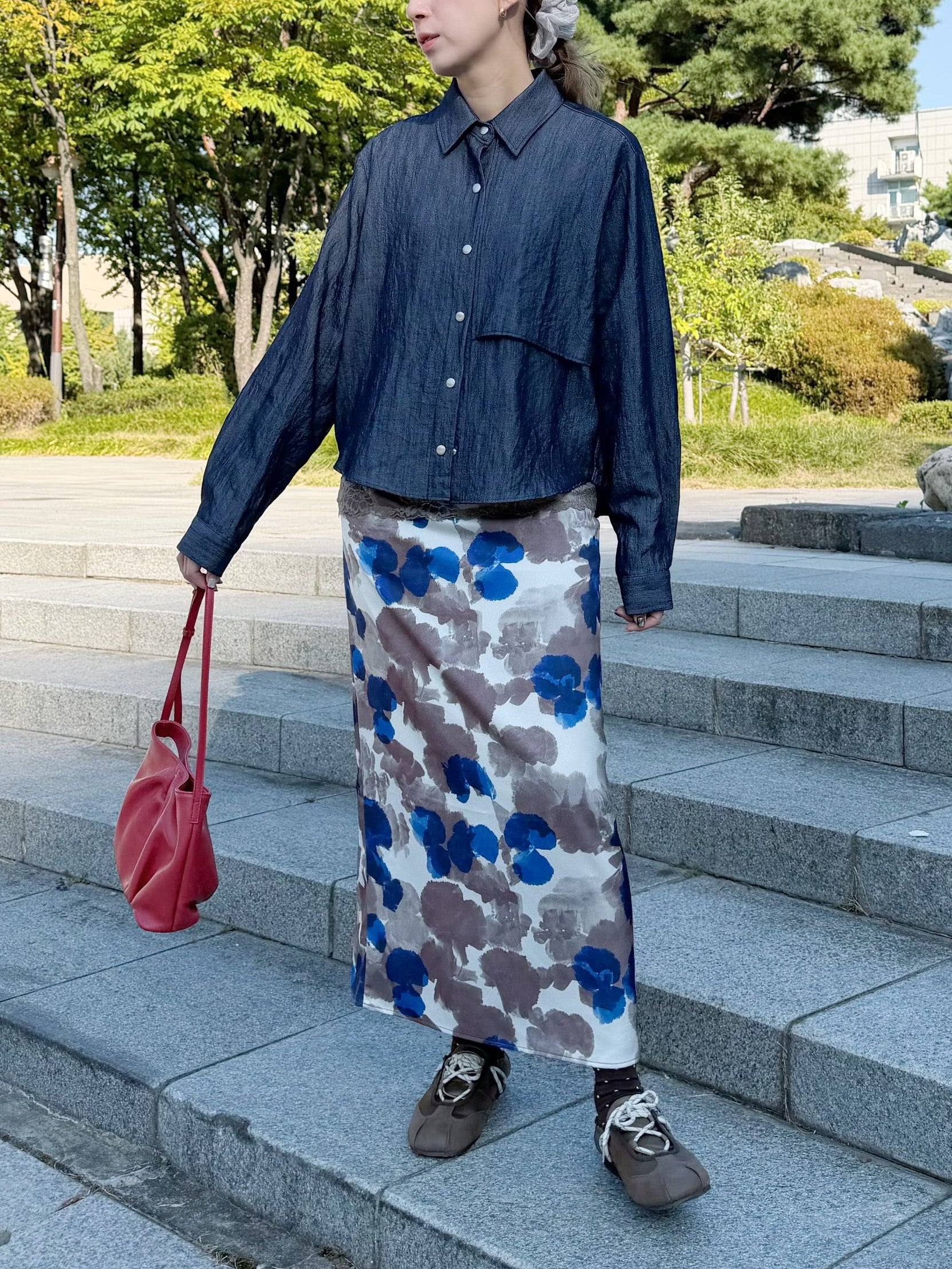 印花裙/藍
