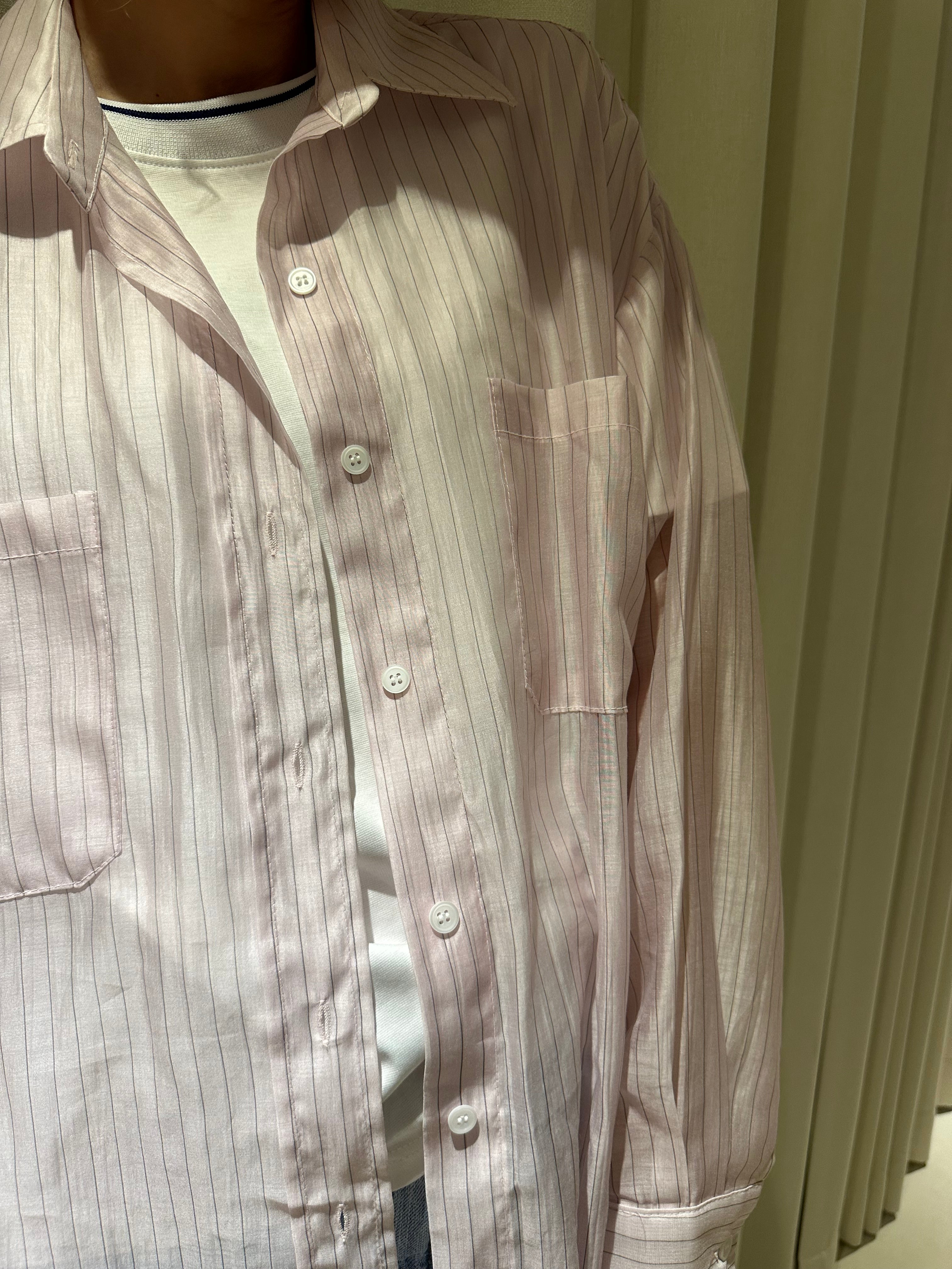 透薄條子shirt/粉紅