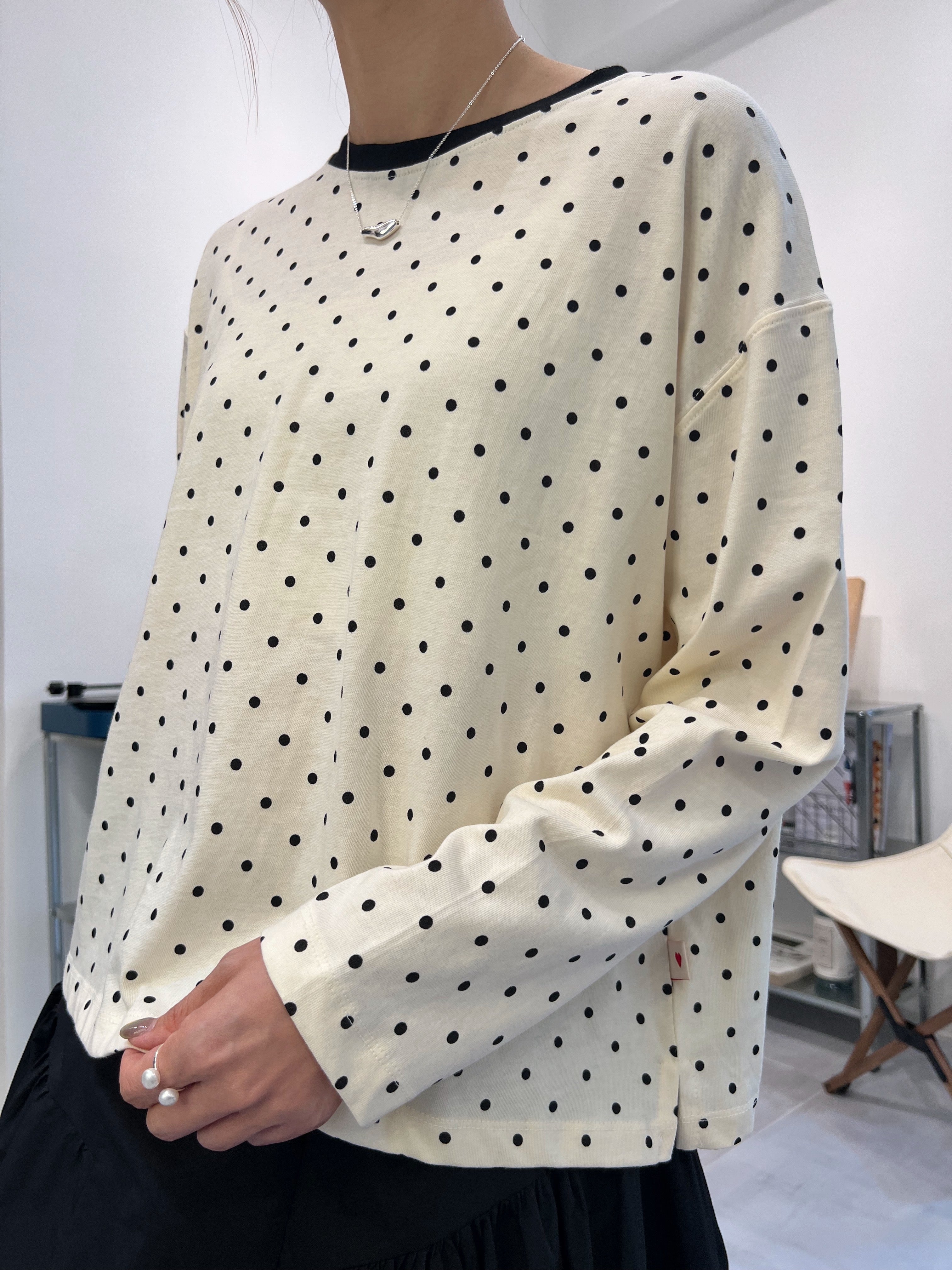 波點T-shirt/米白