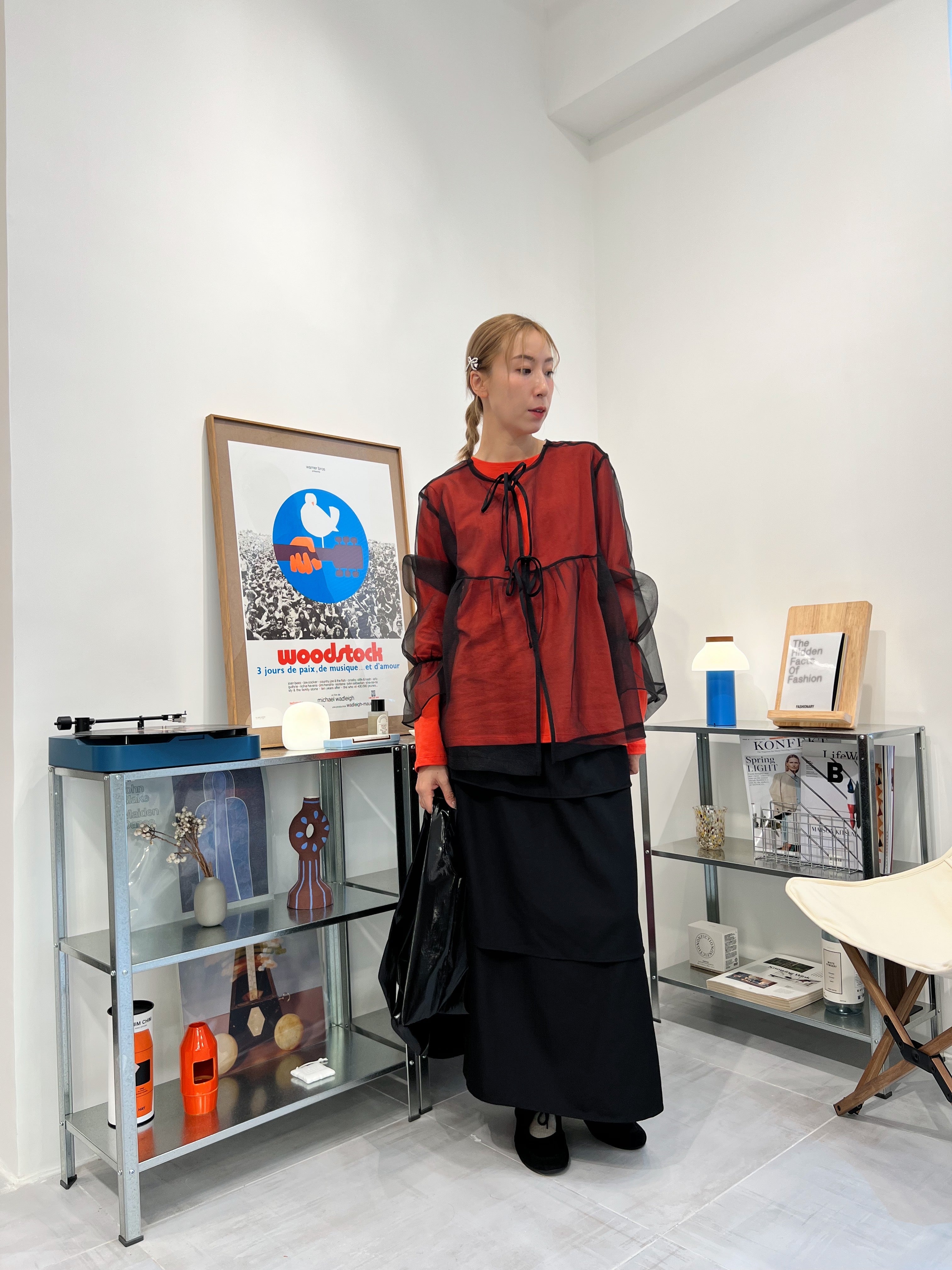 Organza長袖罩衫/黑