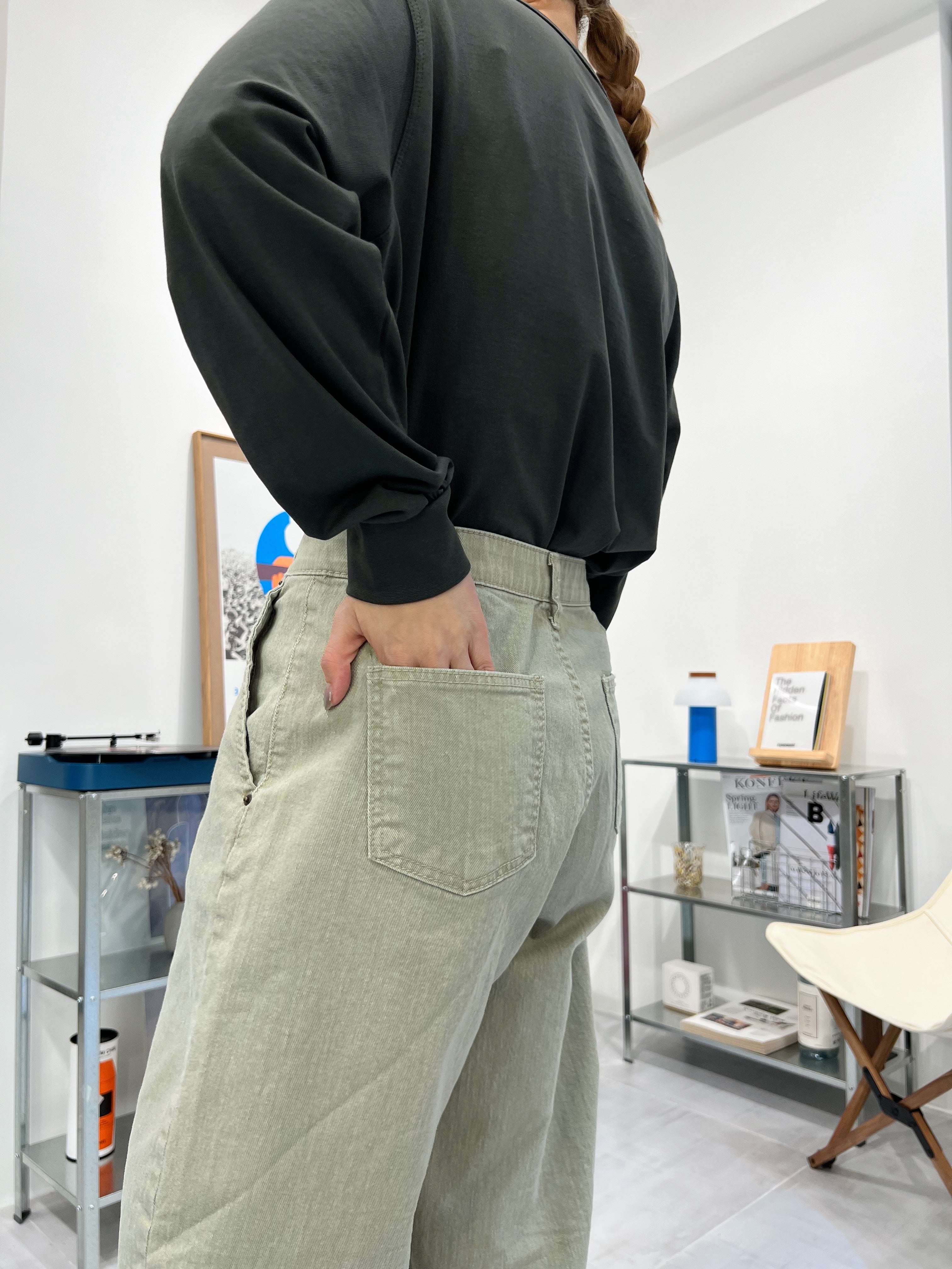 駁線牛仔褲/淺綠