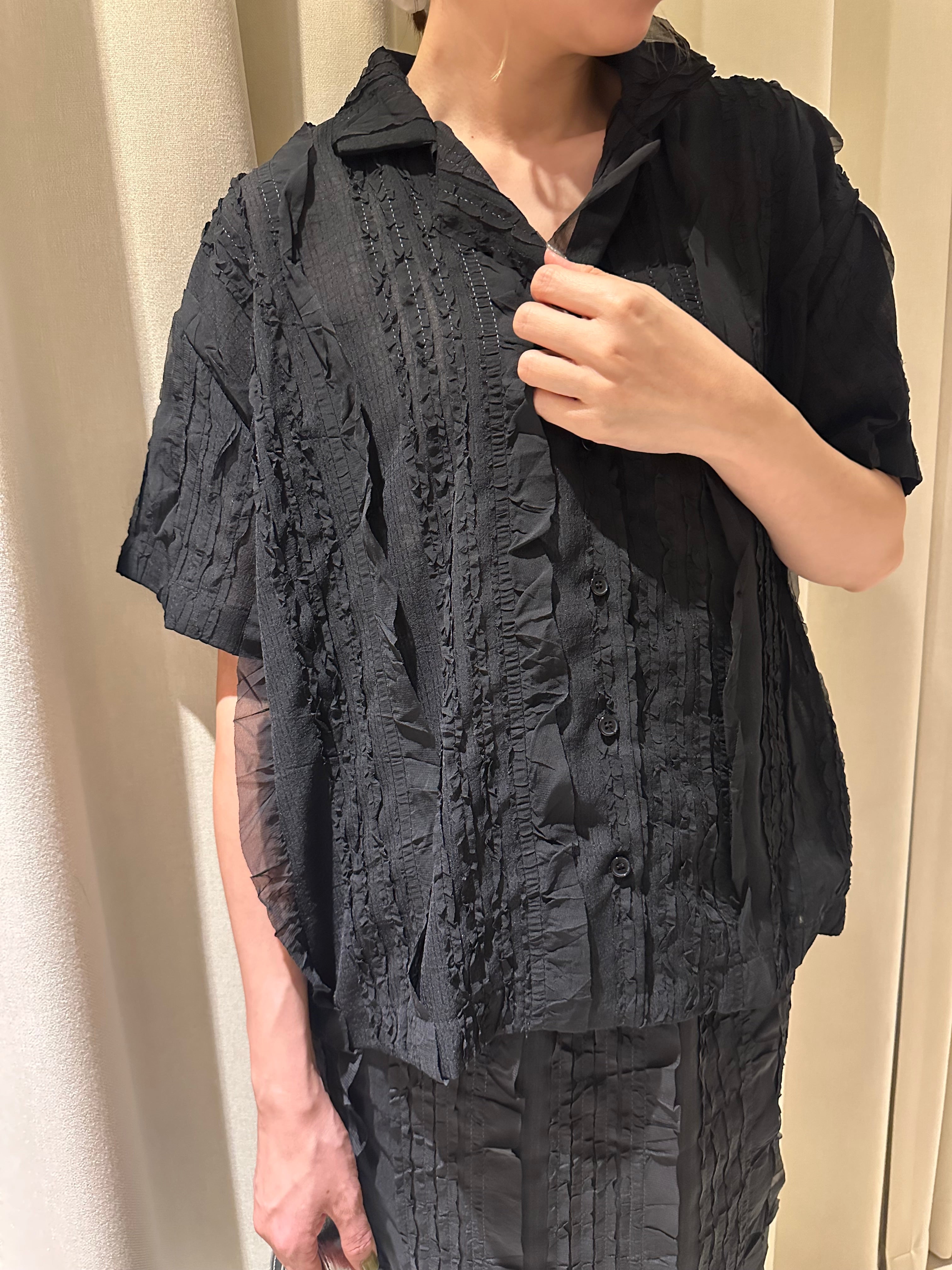 雪紡ruffle恤衫/黑