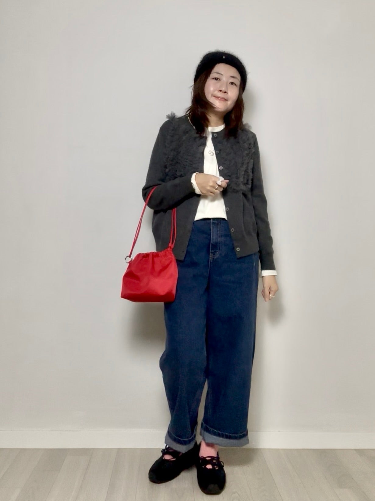 紗紗ruffle cardigan/灰