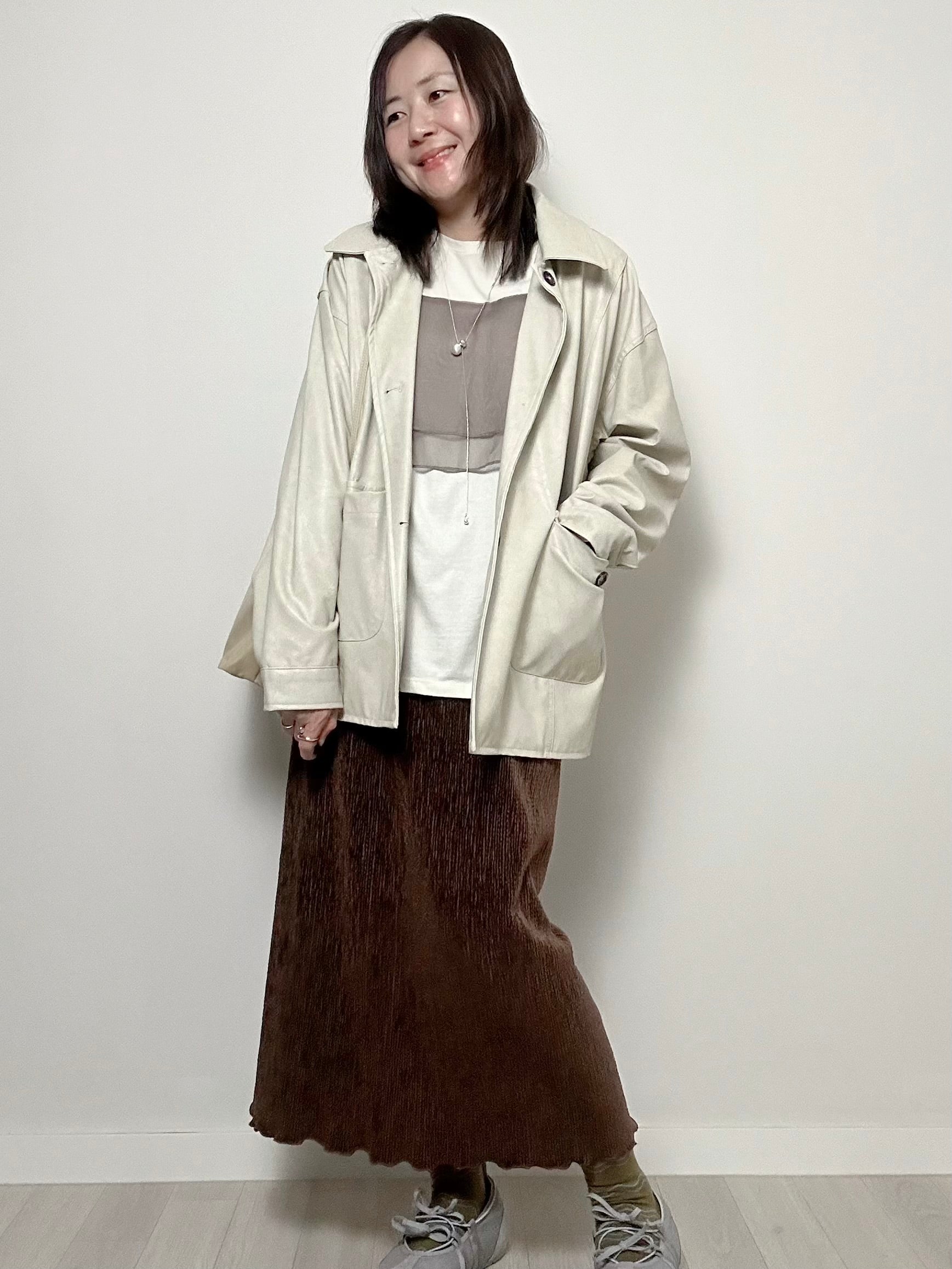 壓褶絲絨直身裙/啡