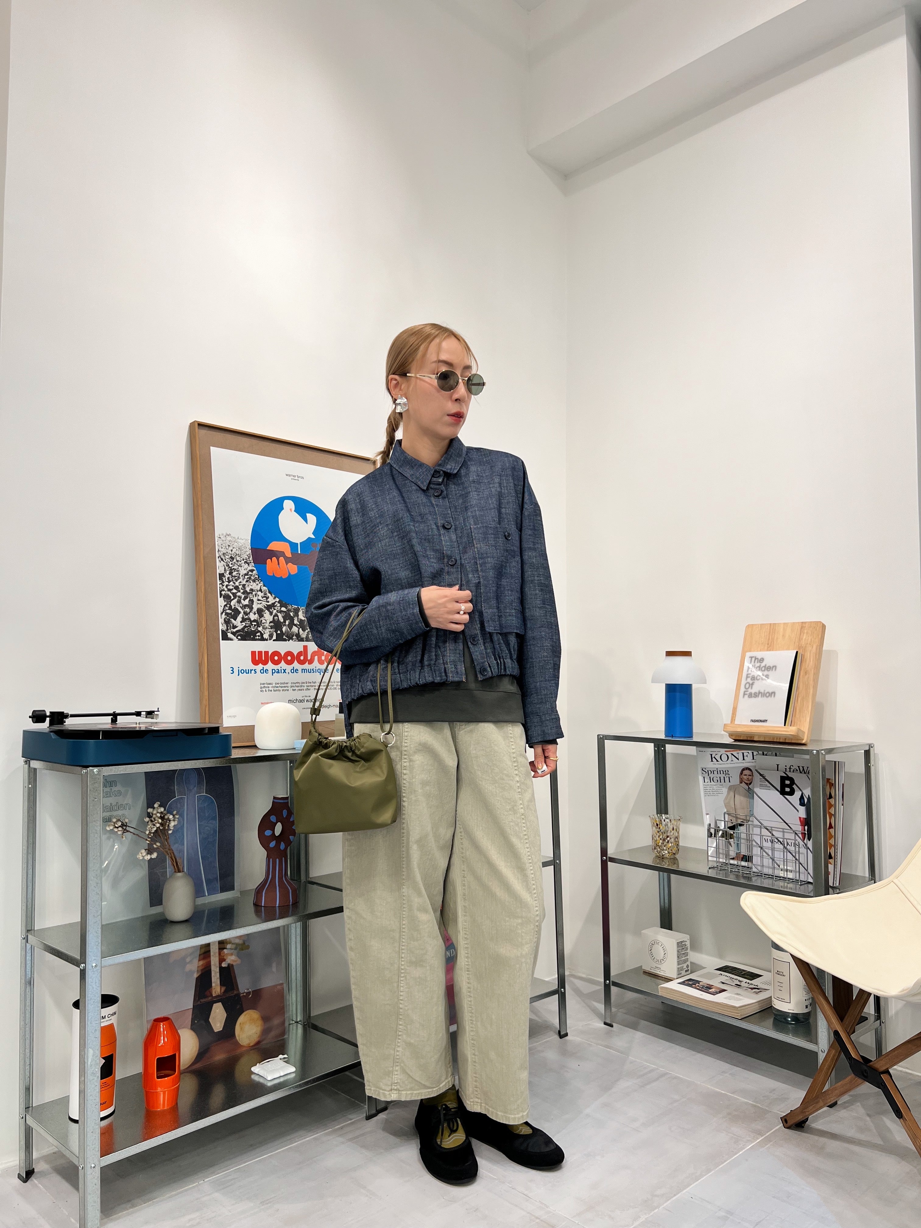 駁線牛仔褲/淺綠