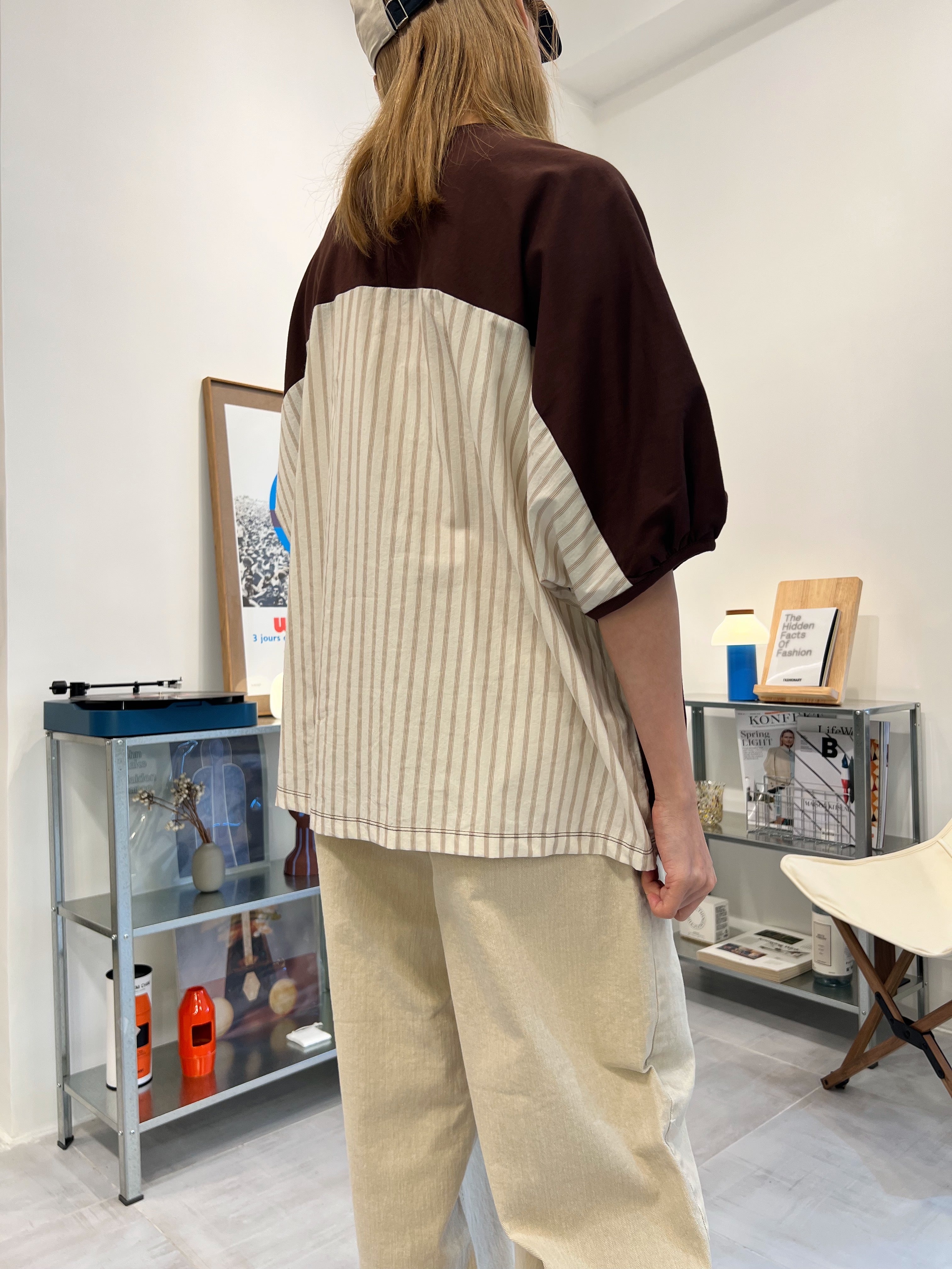 後併布泡泡袖T-shirt/啡