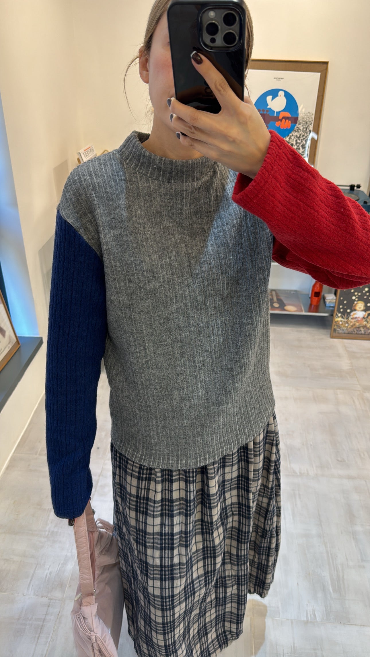 兩袖併色小企領T-shirt/灰