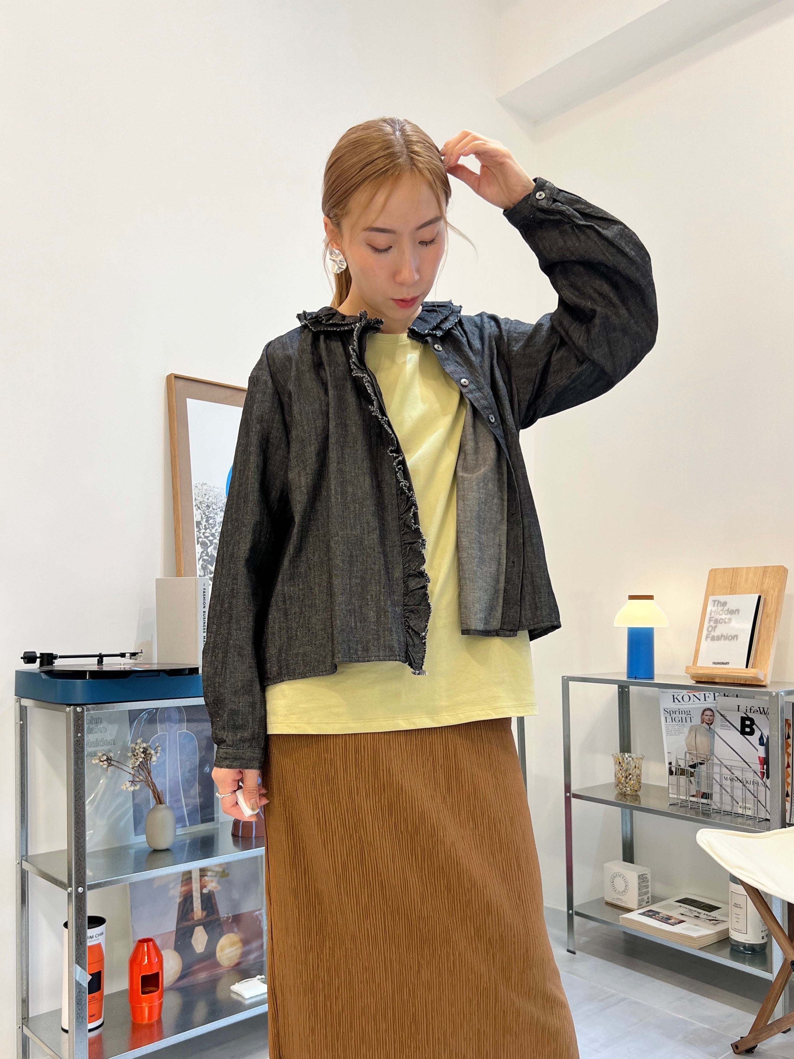 Ruffle領牛仔恤衫外套/黑