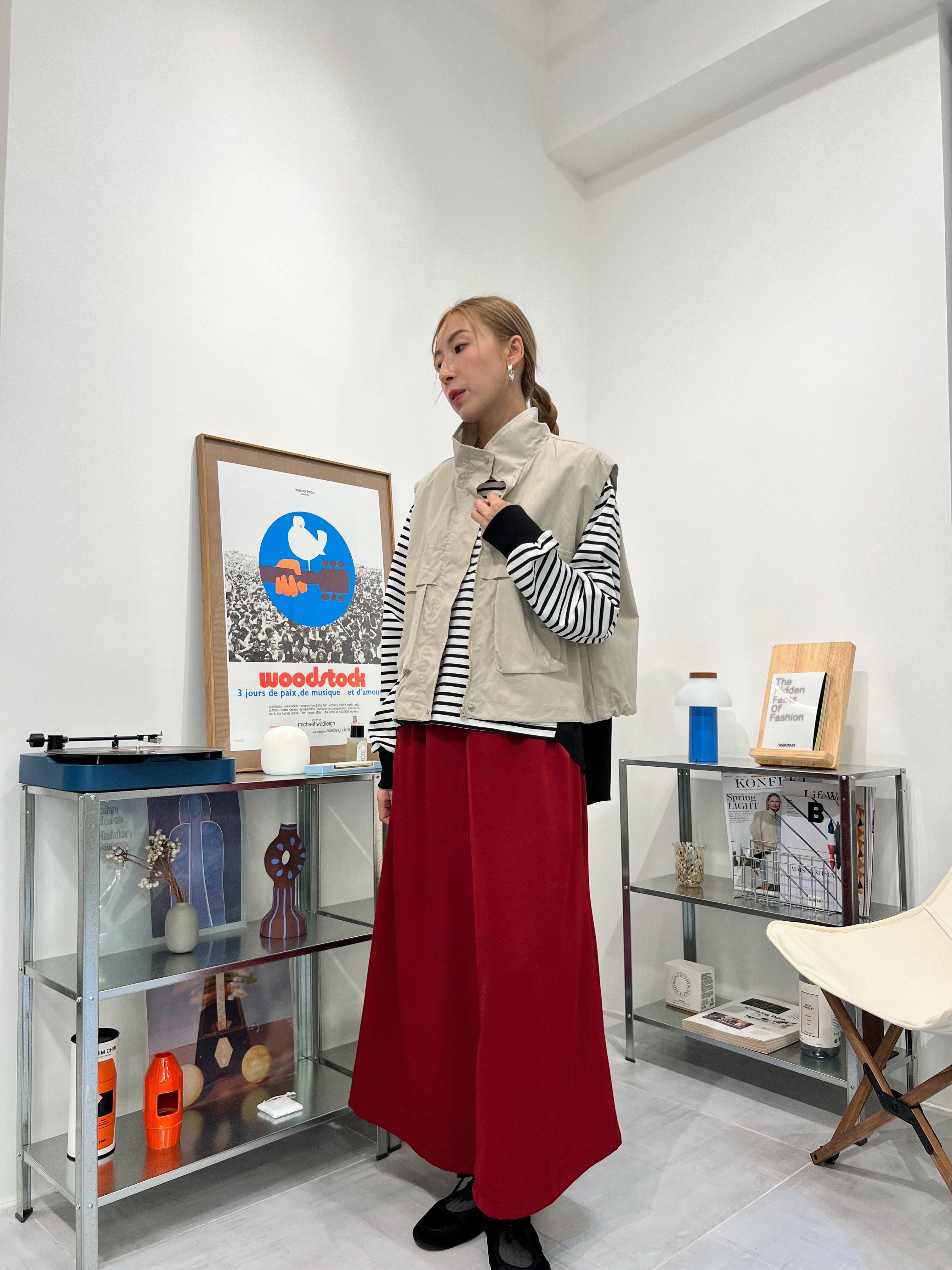 前間條後淨色T-shirt/淺藍領