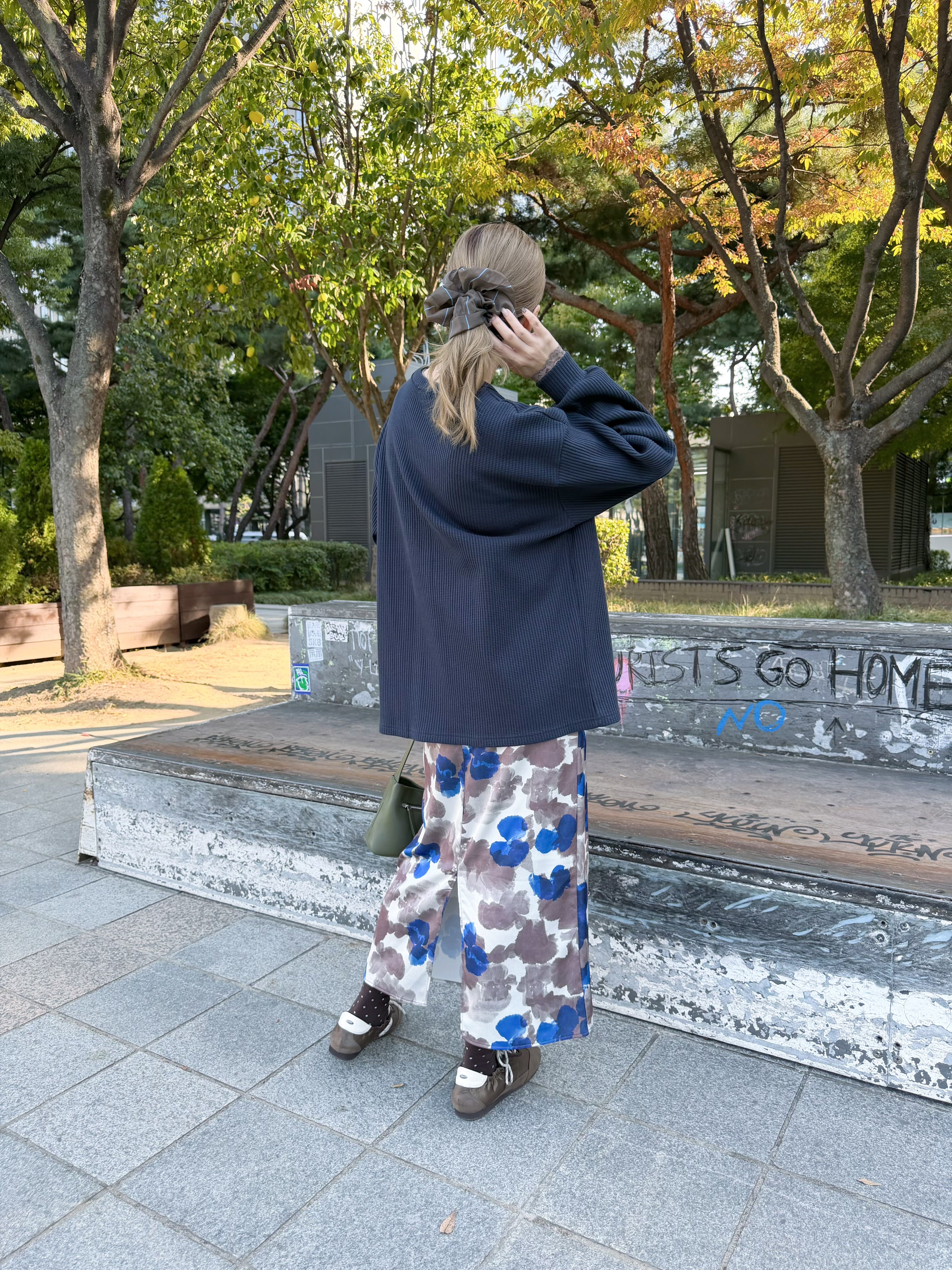 印花裙/藍