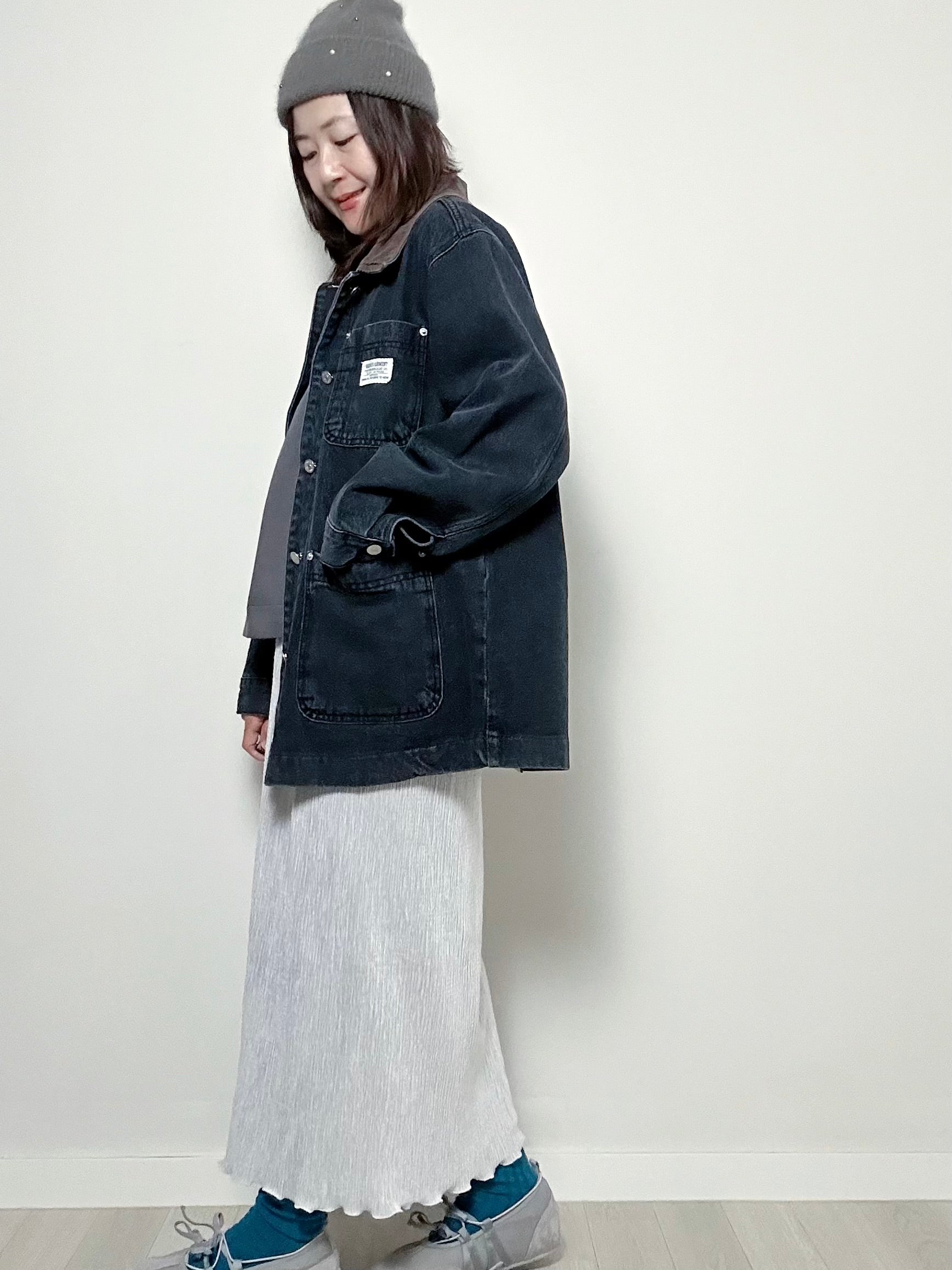 壓褶絲絨直身裙/灰銀