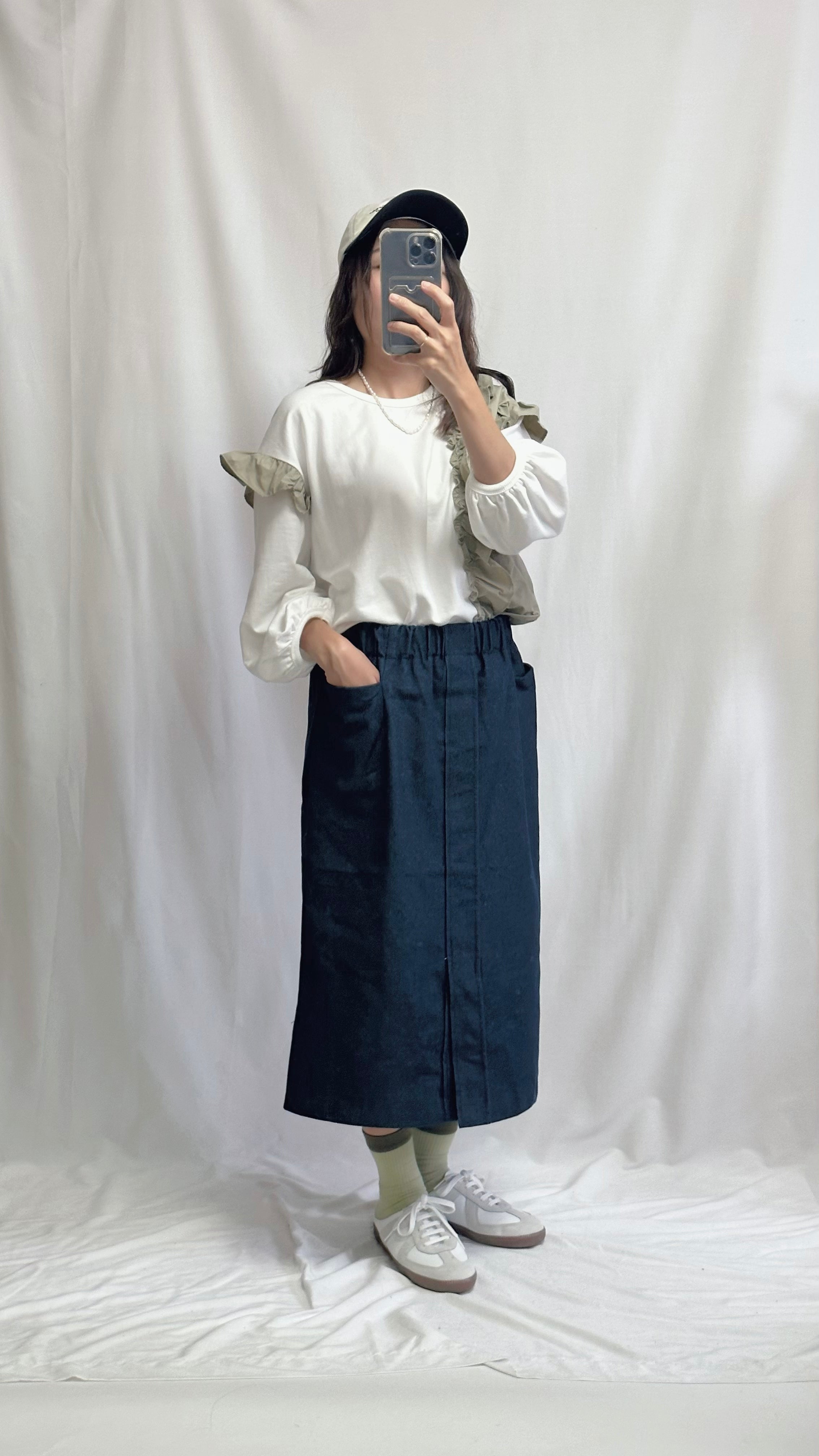 (訂貨)前開叉牛仔裙/藍