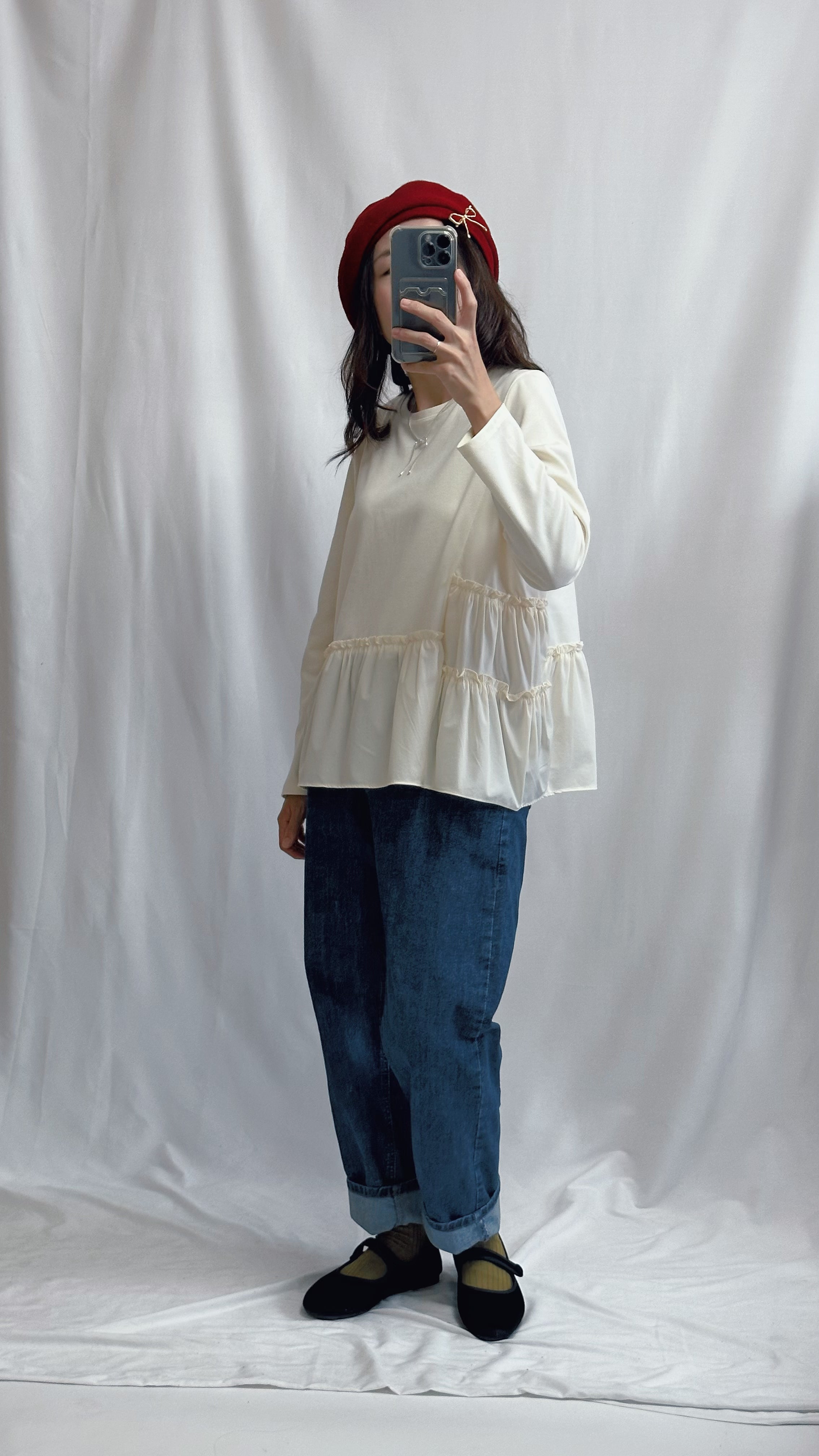 (訂貨)衫腳Ruffle T-shirt/米