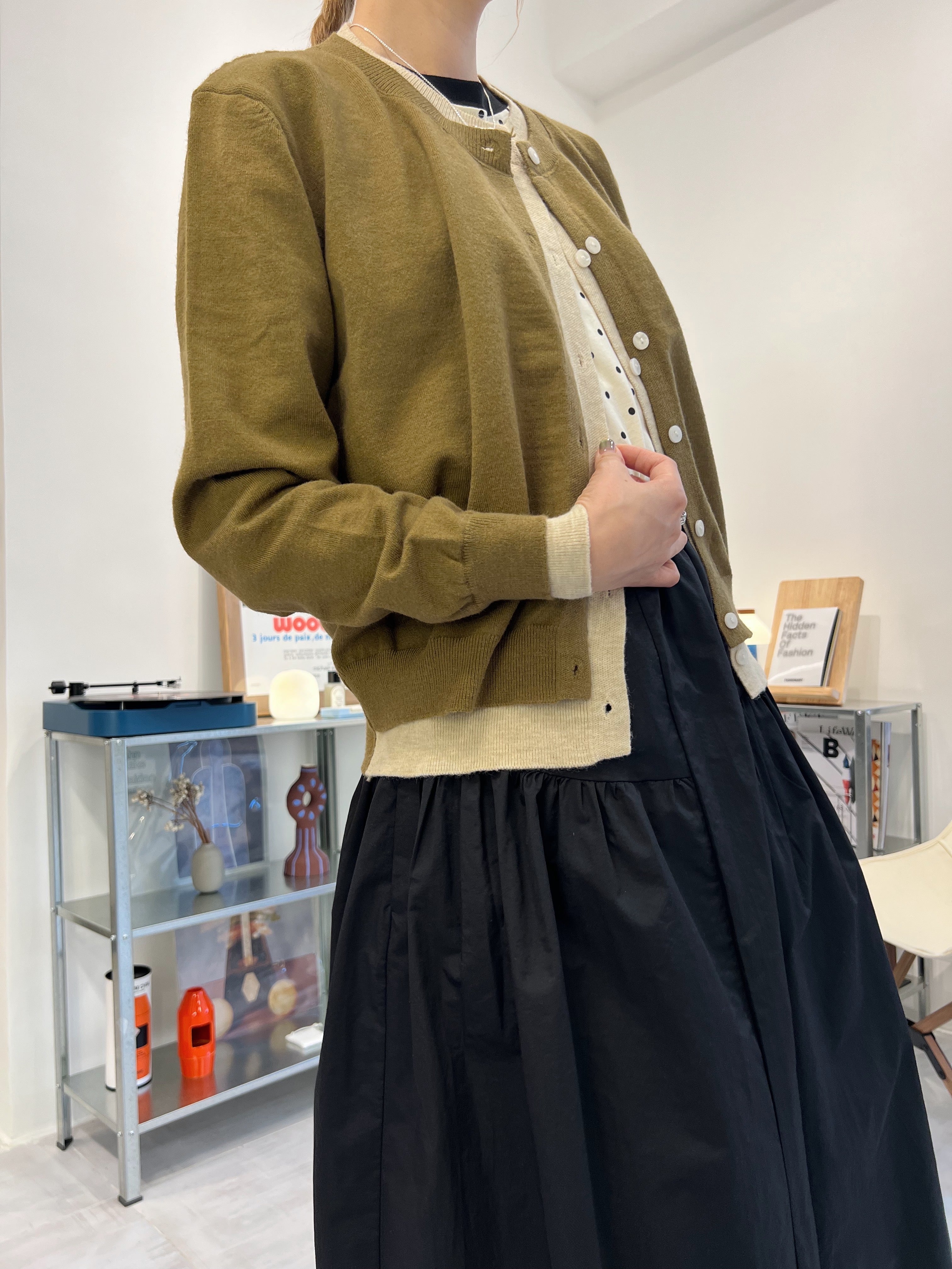 併色cardigan/橄欖+杏