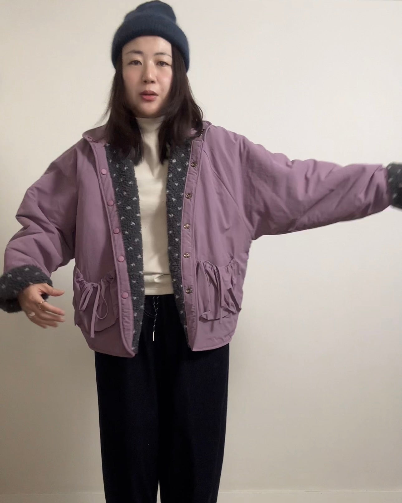 雙面點點外套/霧紫+灰