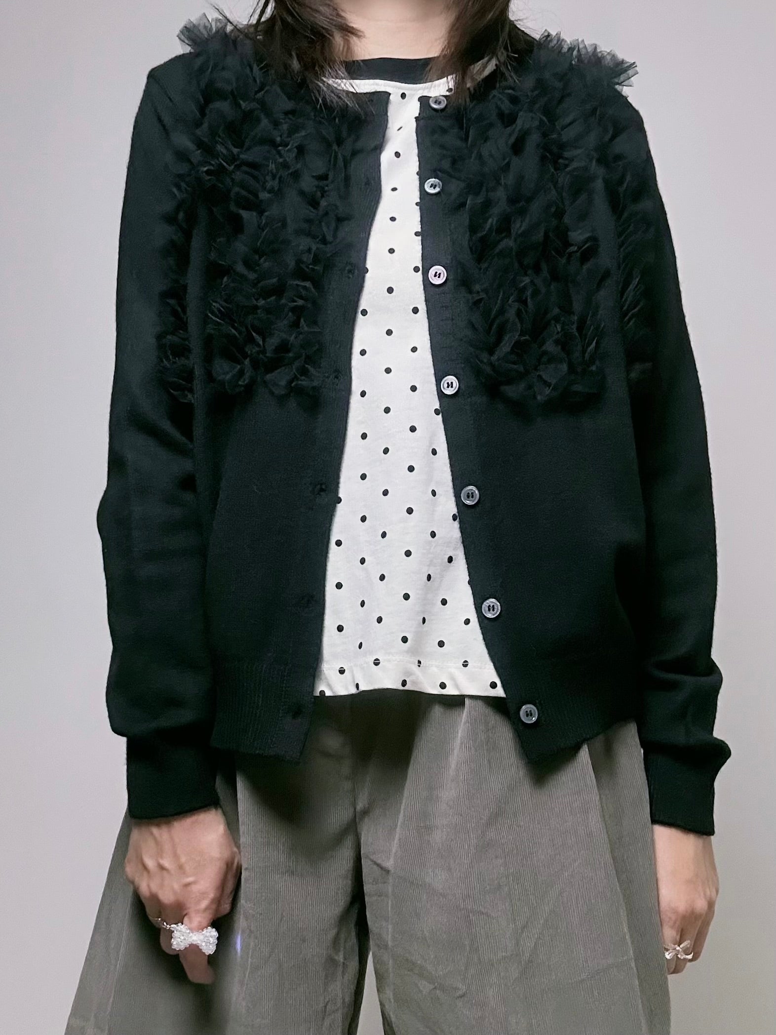 紗紗ruffle cardigan/黑