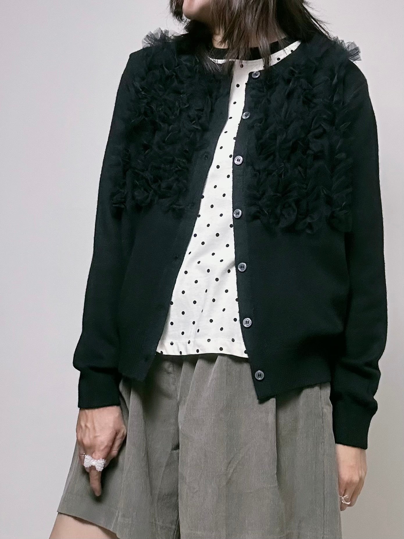 紗紗ruffle cardigan/黑
