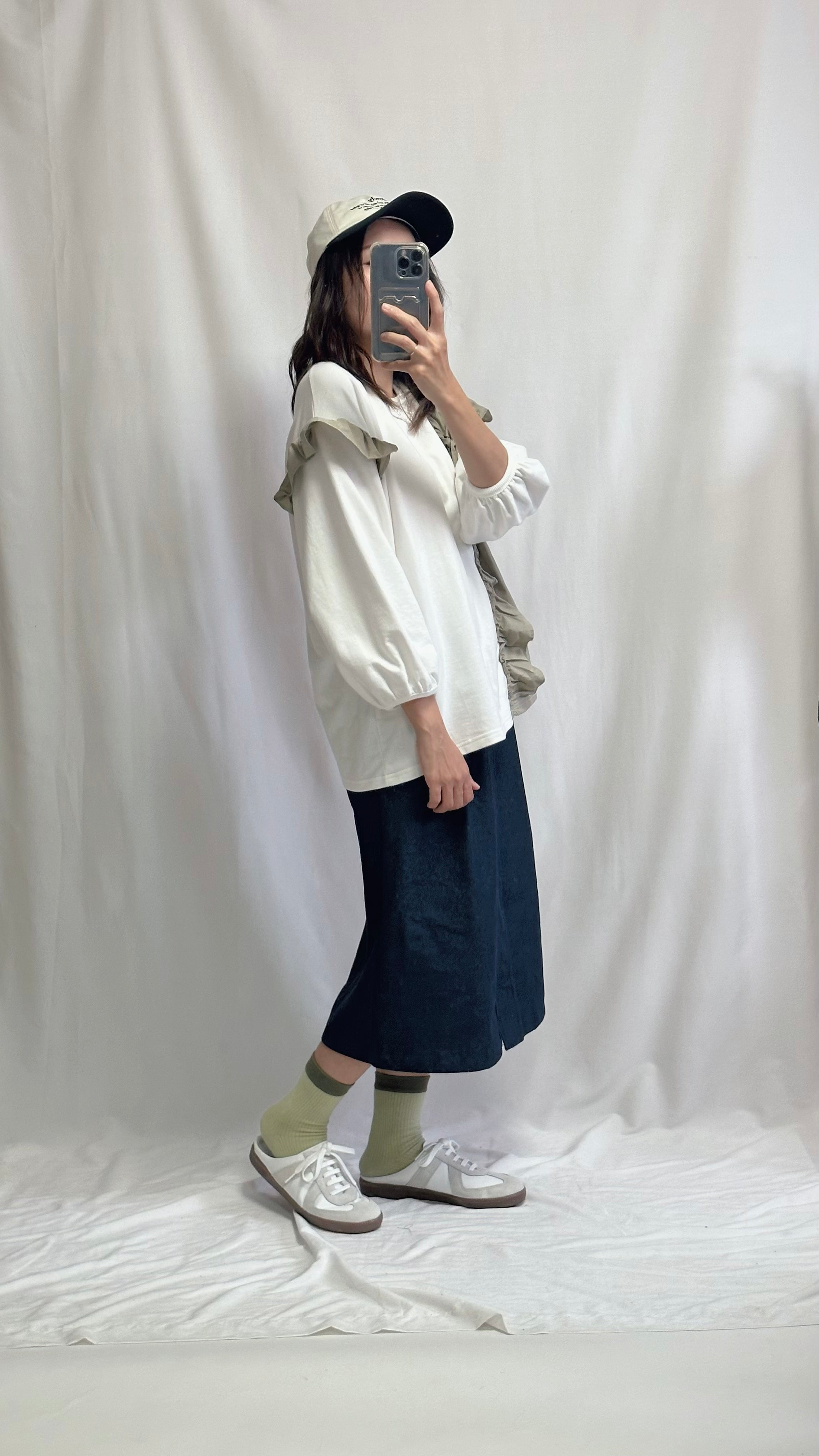 (訂貨)前開叉牛仔裙/藍