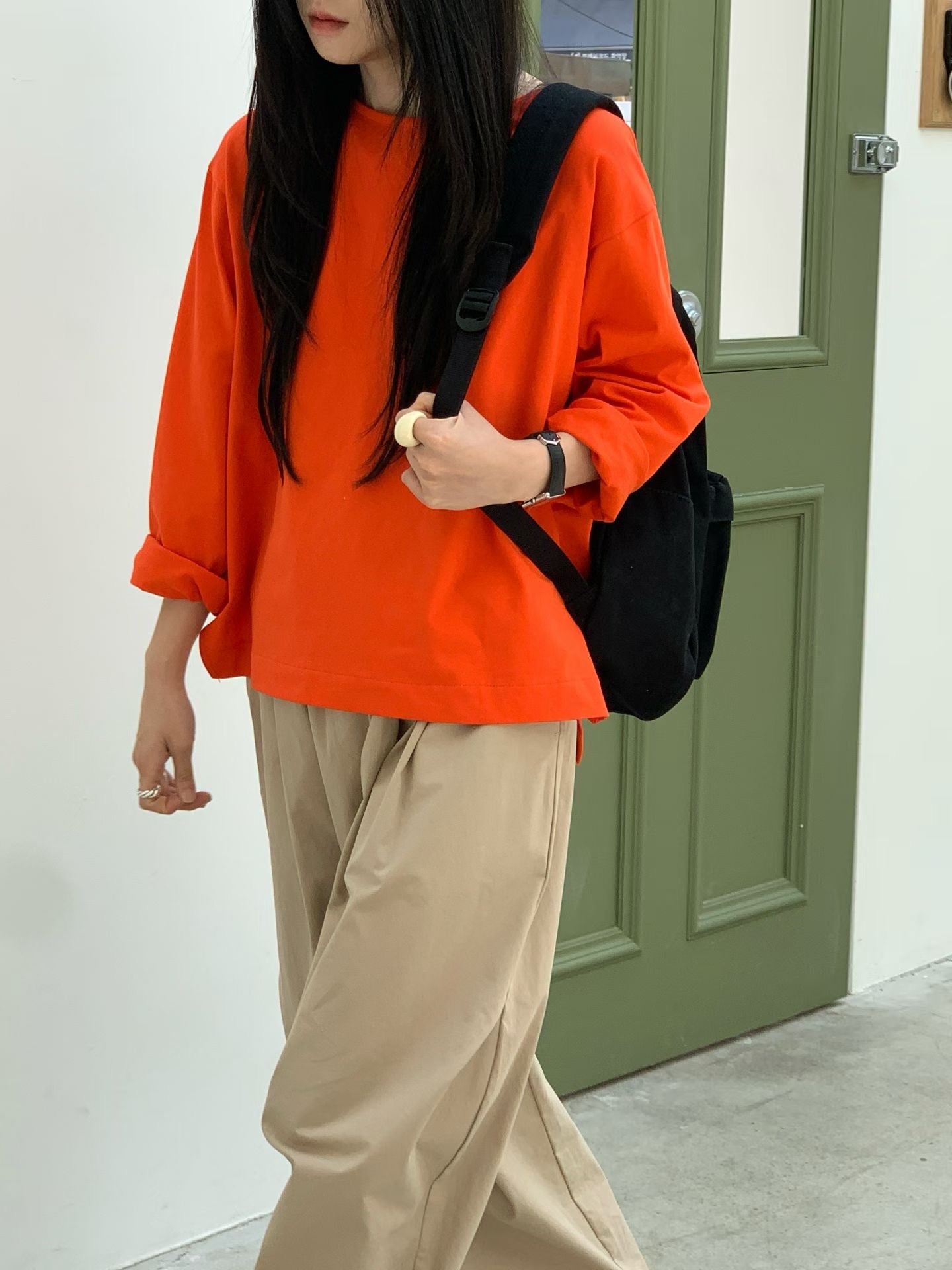 衫腳梯型T-shirt/橙紅