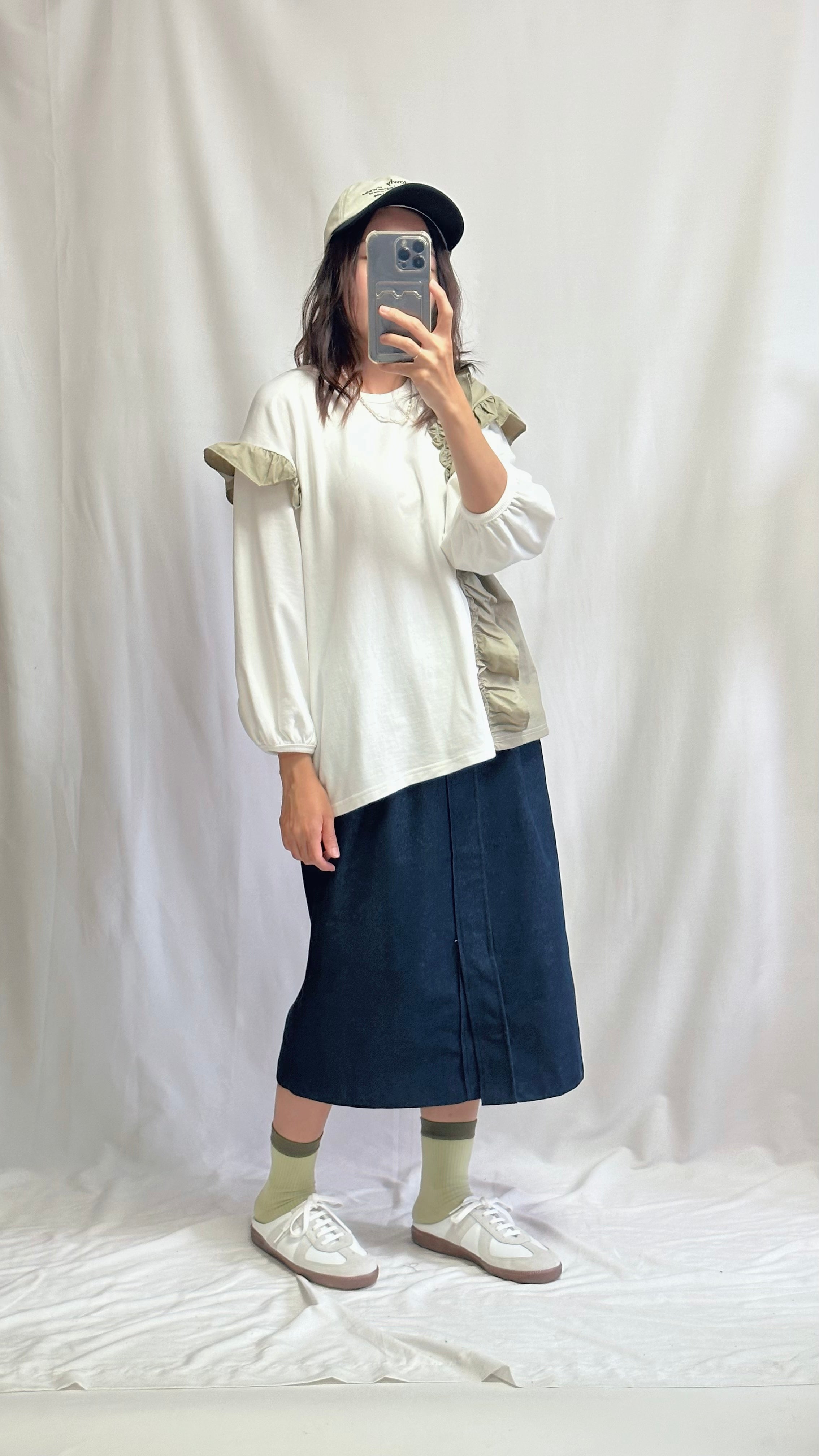 (訂貨)併布撞色Ruffle T-shirt/白