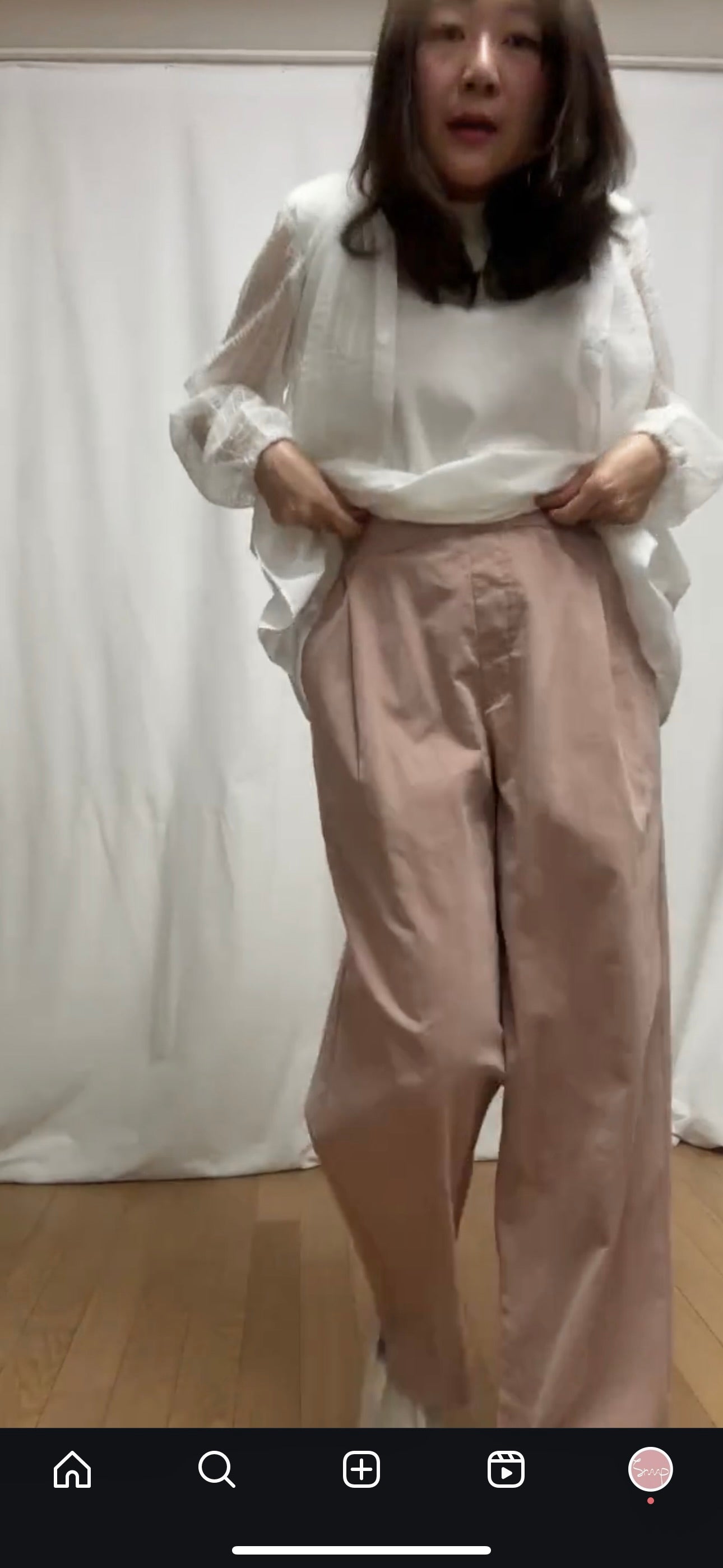 腰頭摺褶褲/粉紅