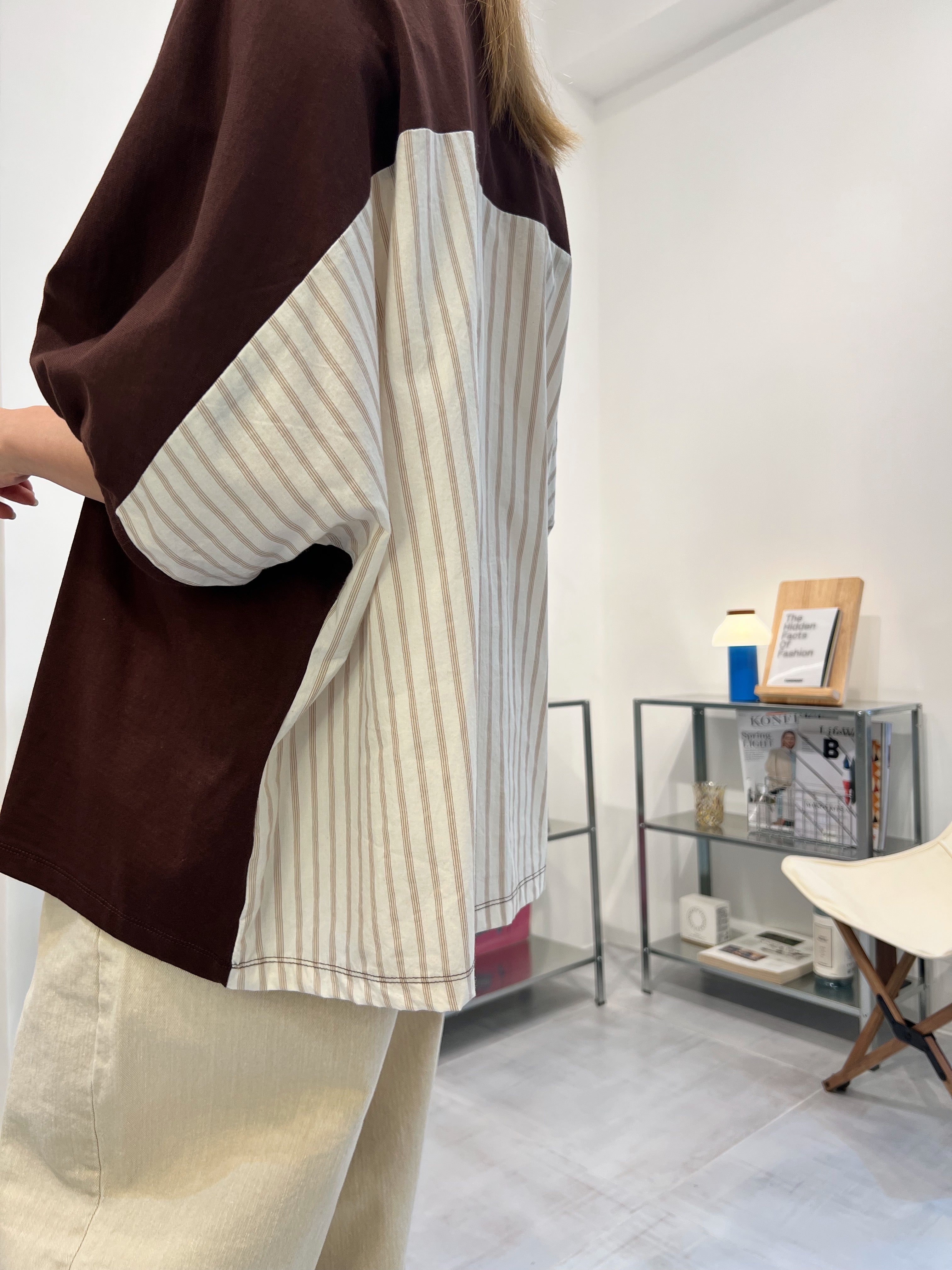 後併布泡泡袖T-shirt/啡