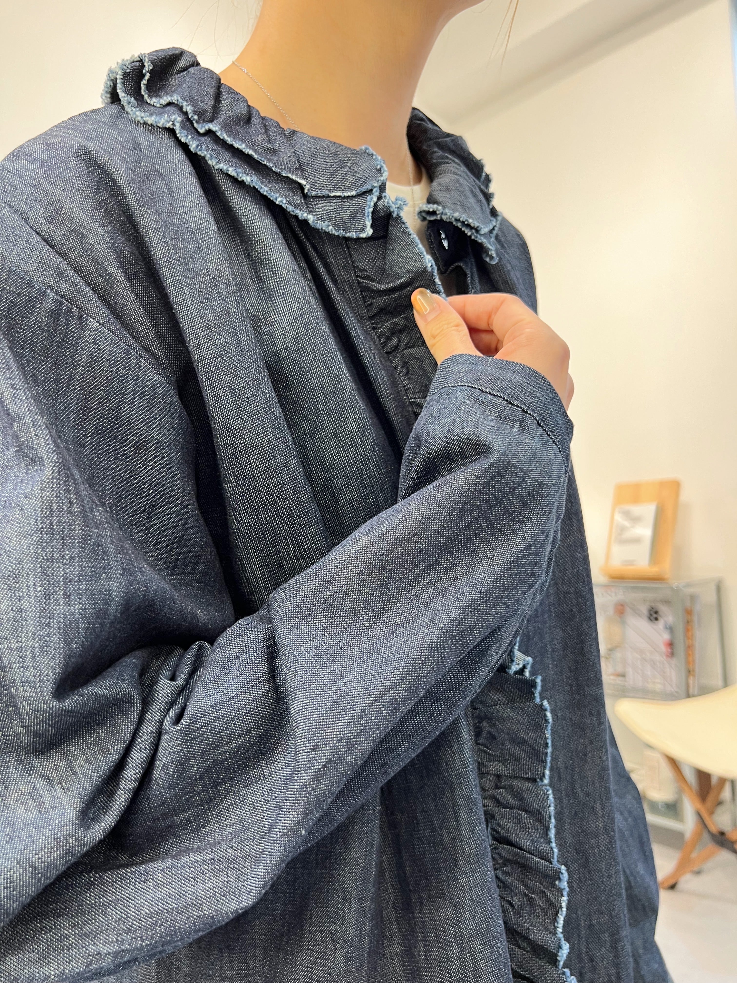 Ruffle領牛仔恤衫外套/藍