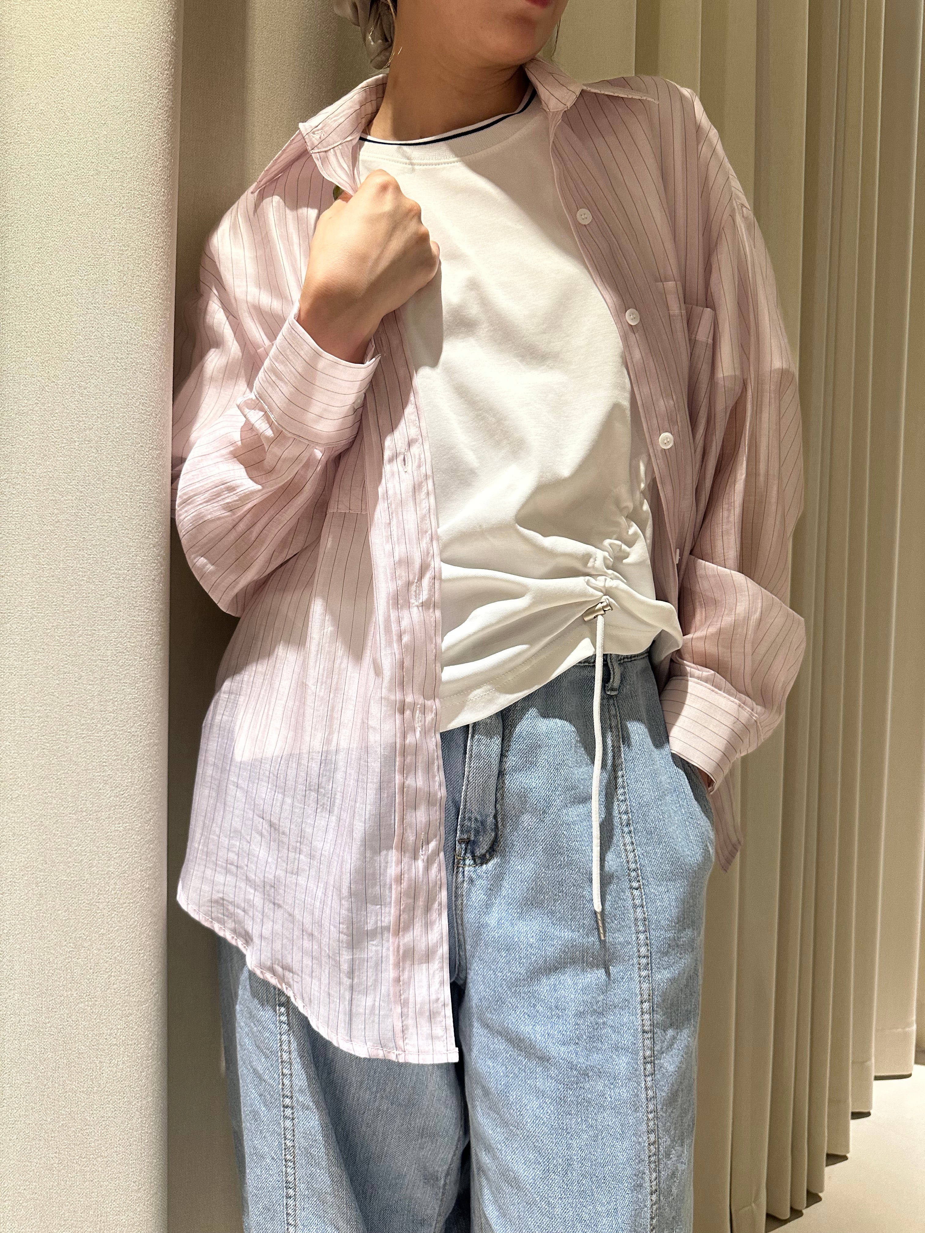 透薄條子shirt/粉紅
