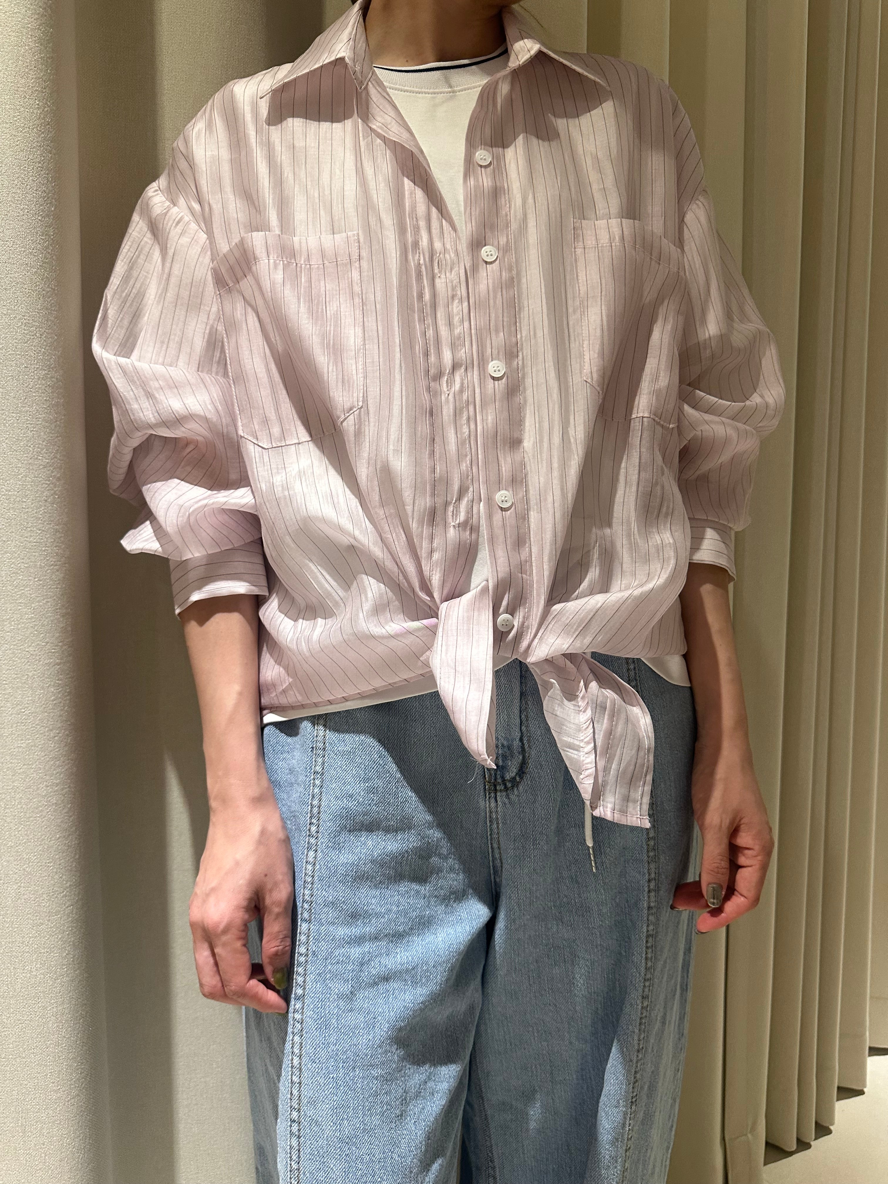 透薄條子shirt/粉紅