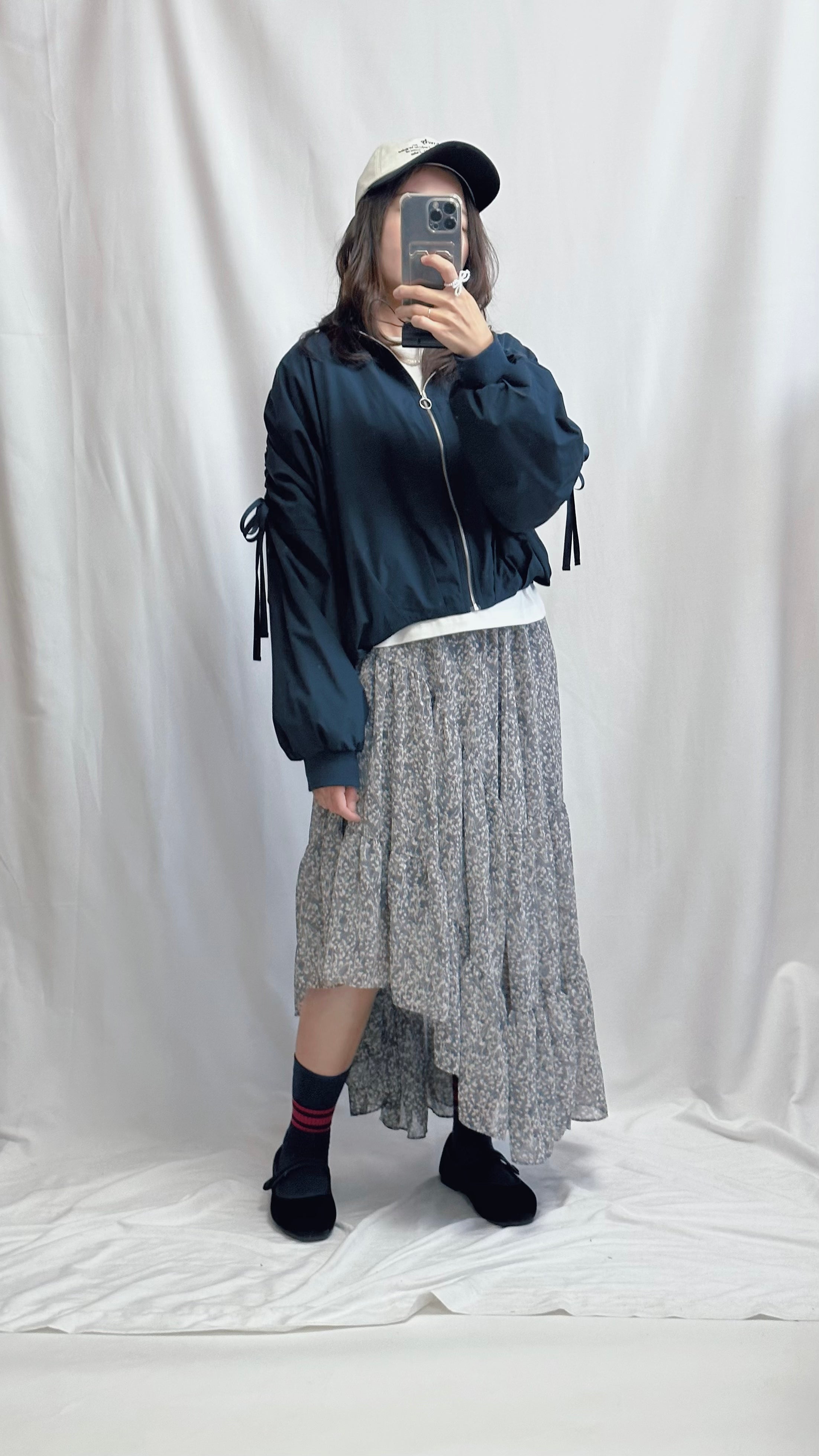 (訂貨)肩縮褶蝴蝶結風衣/深藍