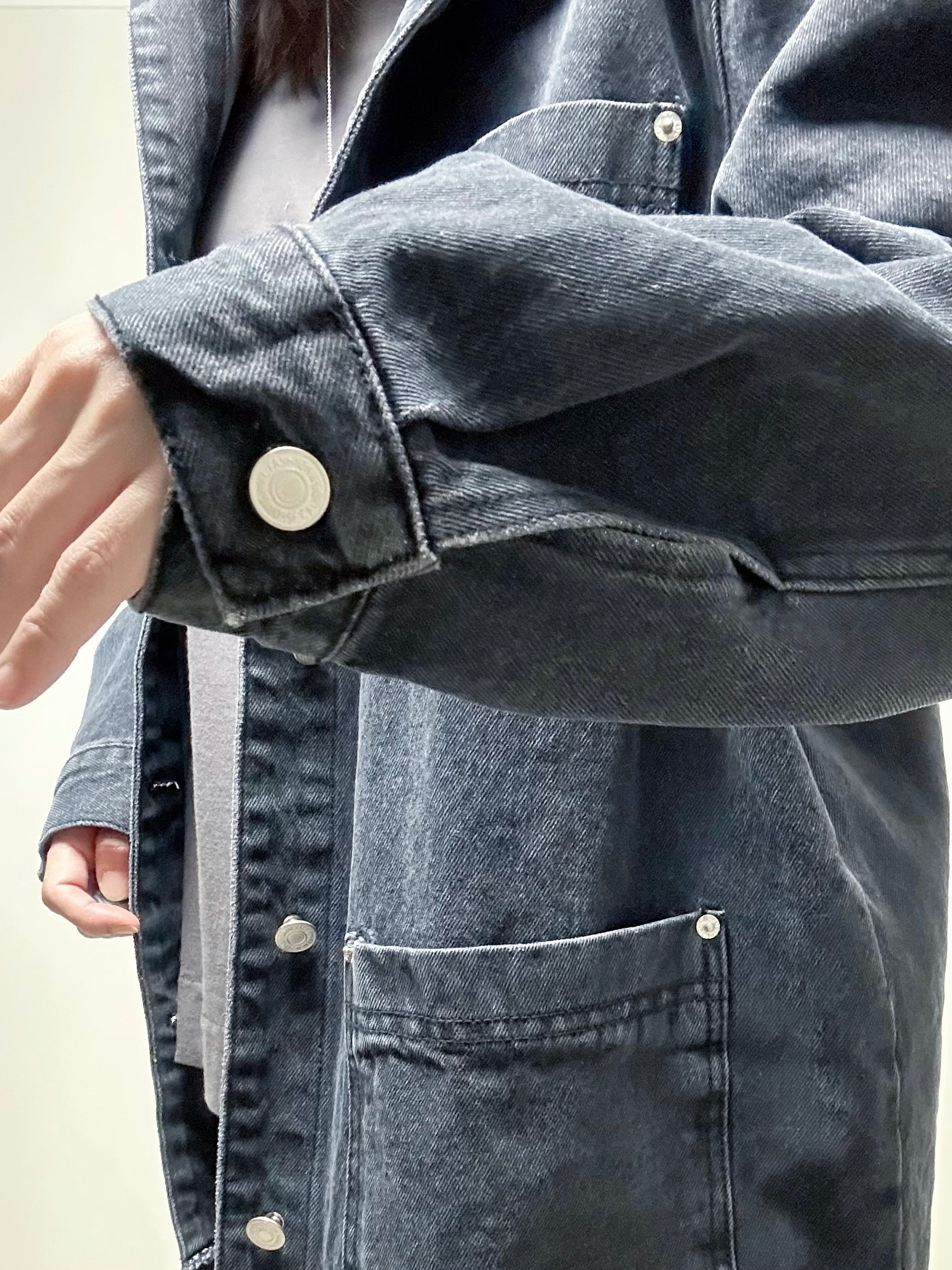 燈心絨領牛仔褸/黑