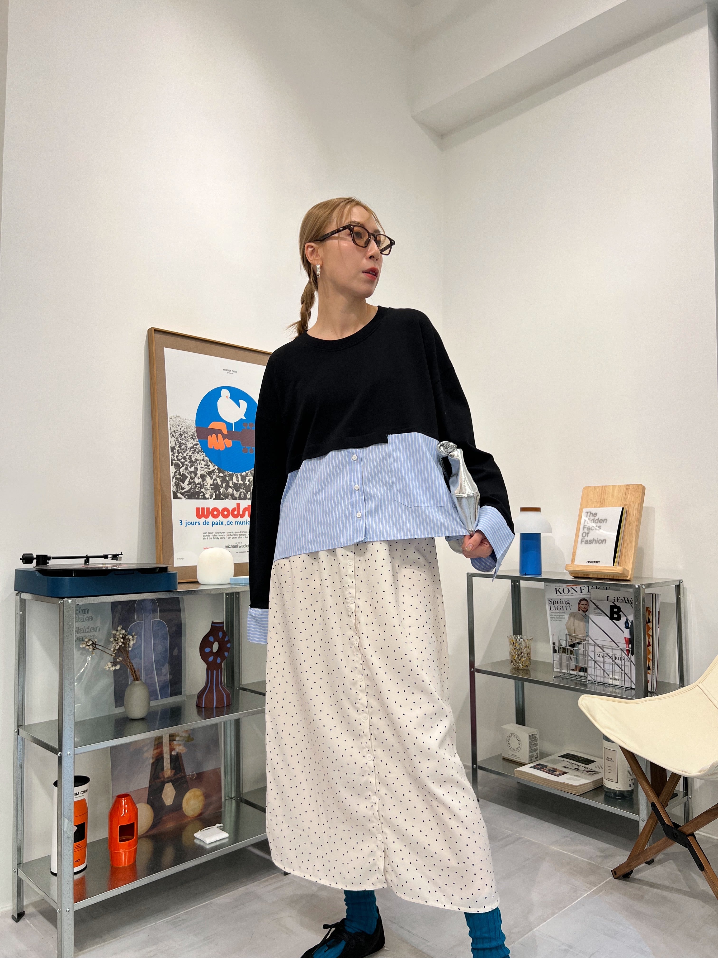 鈕扣波點裙/米白