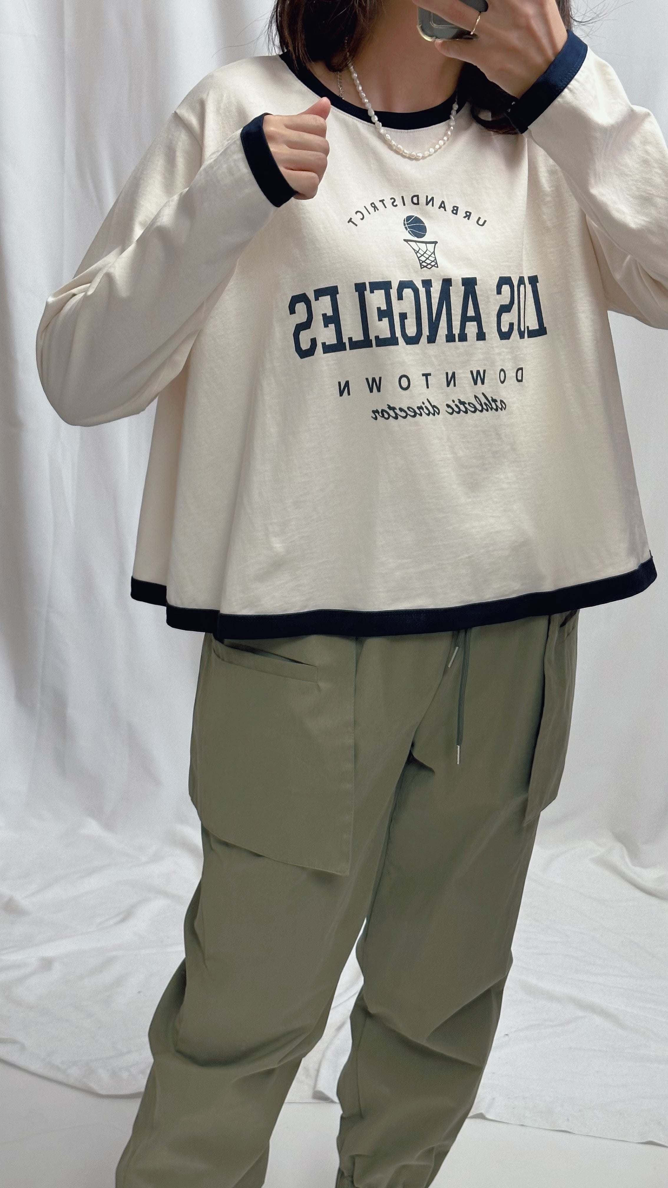 (訂貨)A型衫腳包邊T-shirt/米