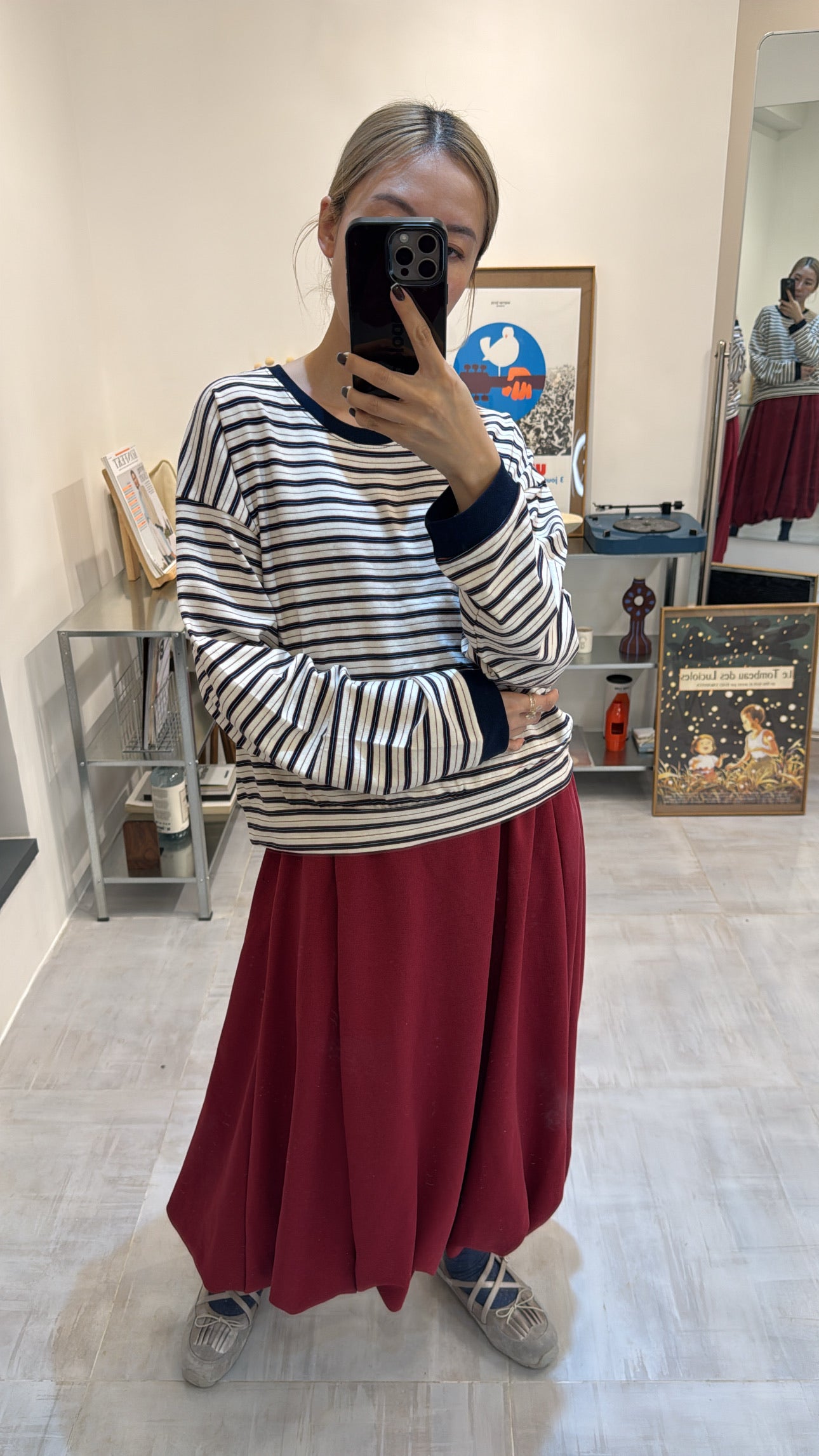 多色間條腳級T-shirt/米白