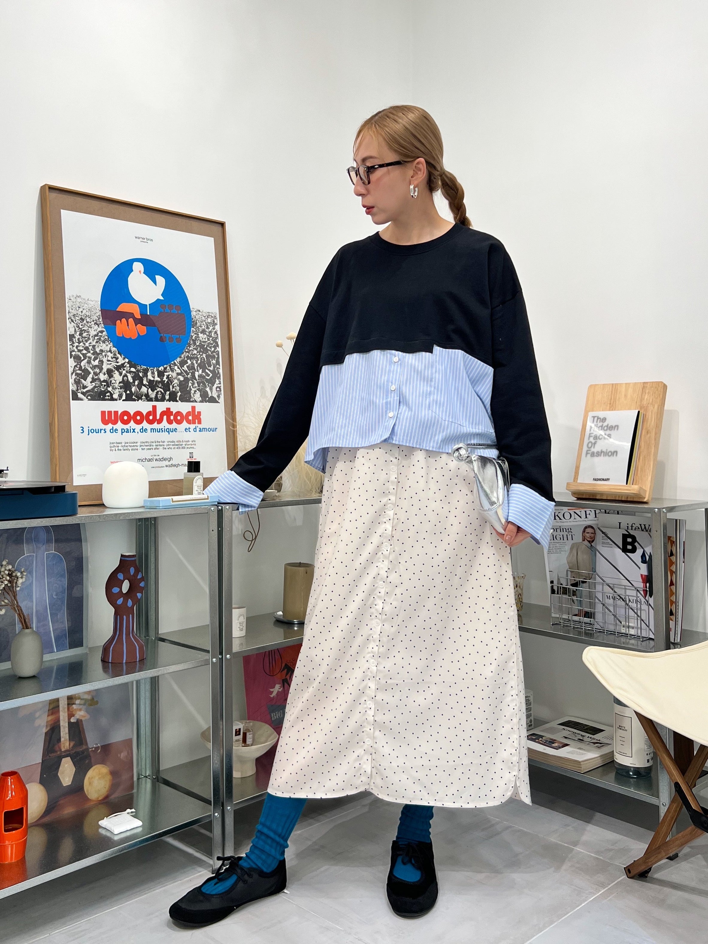 鈕扣波點裙/米白