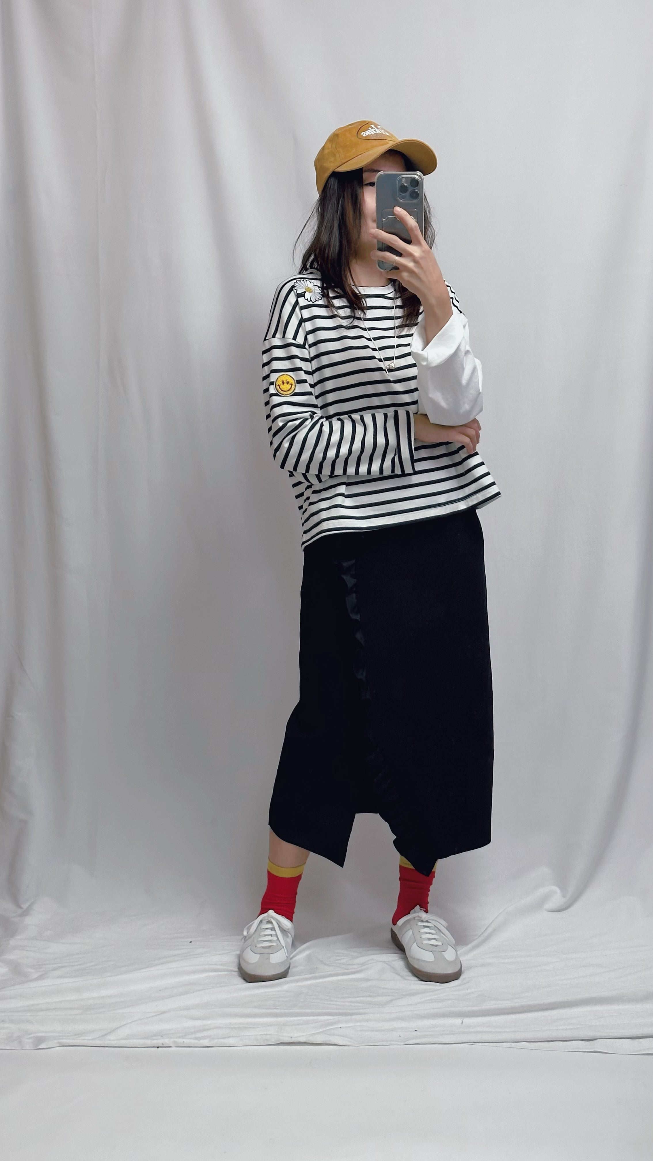 (訂貨)間條patchwork T-shirt/黑白
