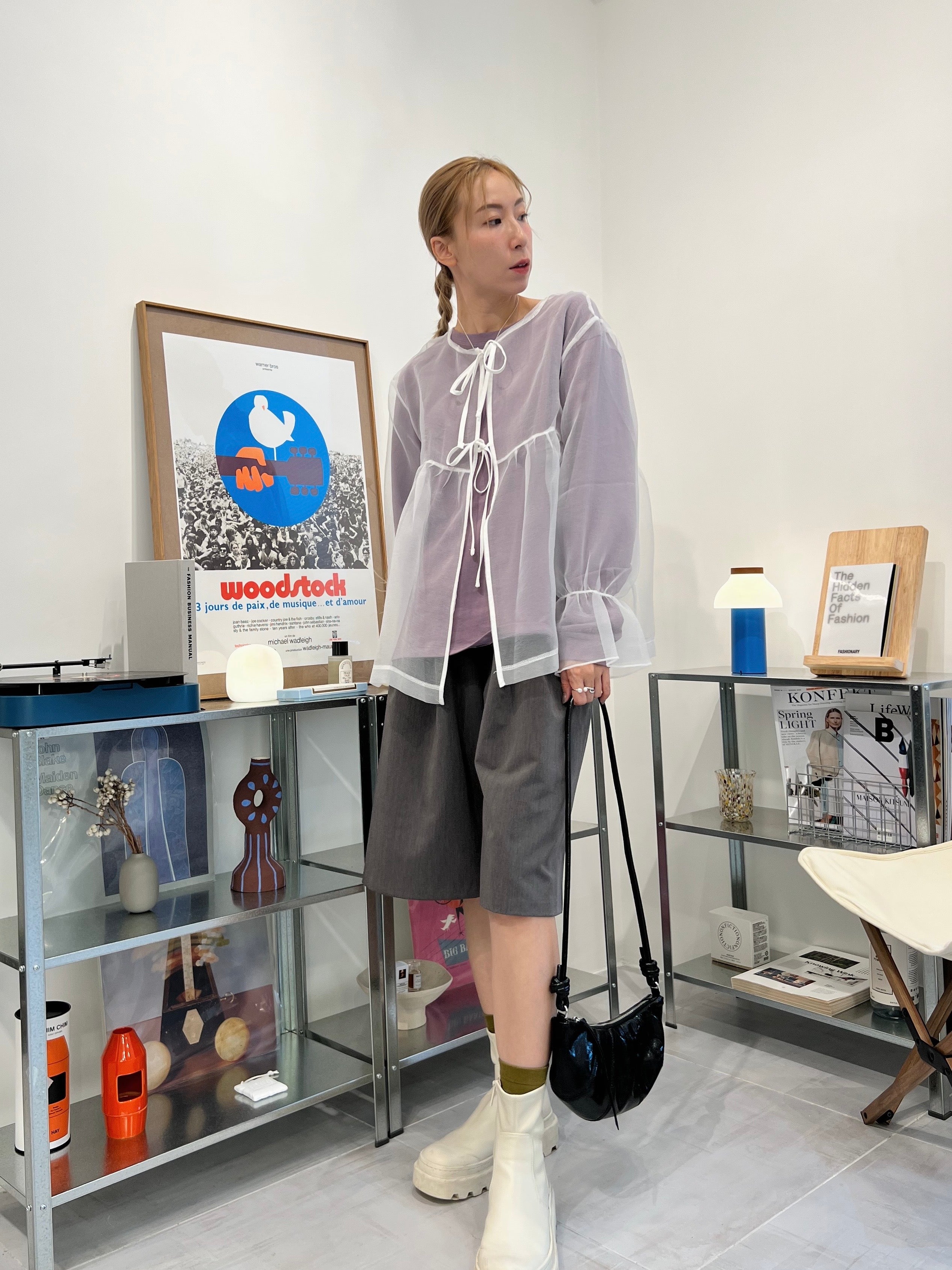 Organza長袖罩衫/白