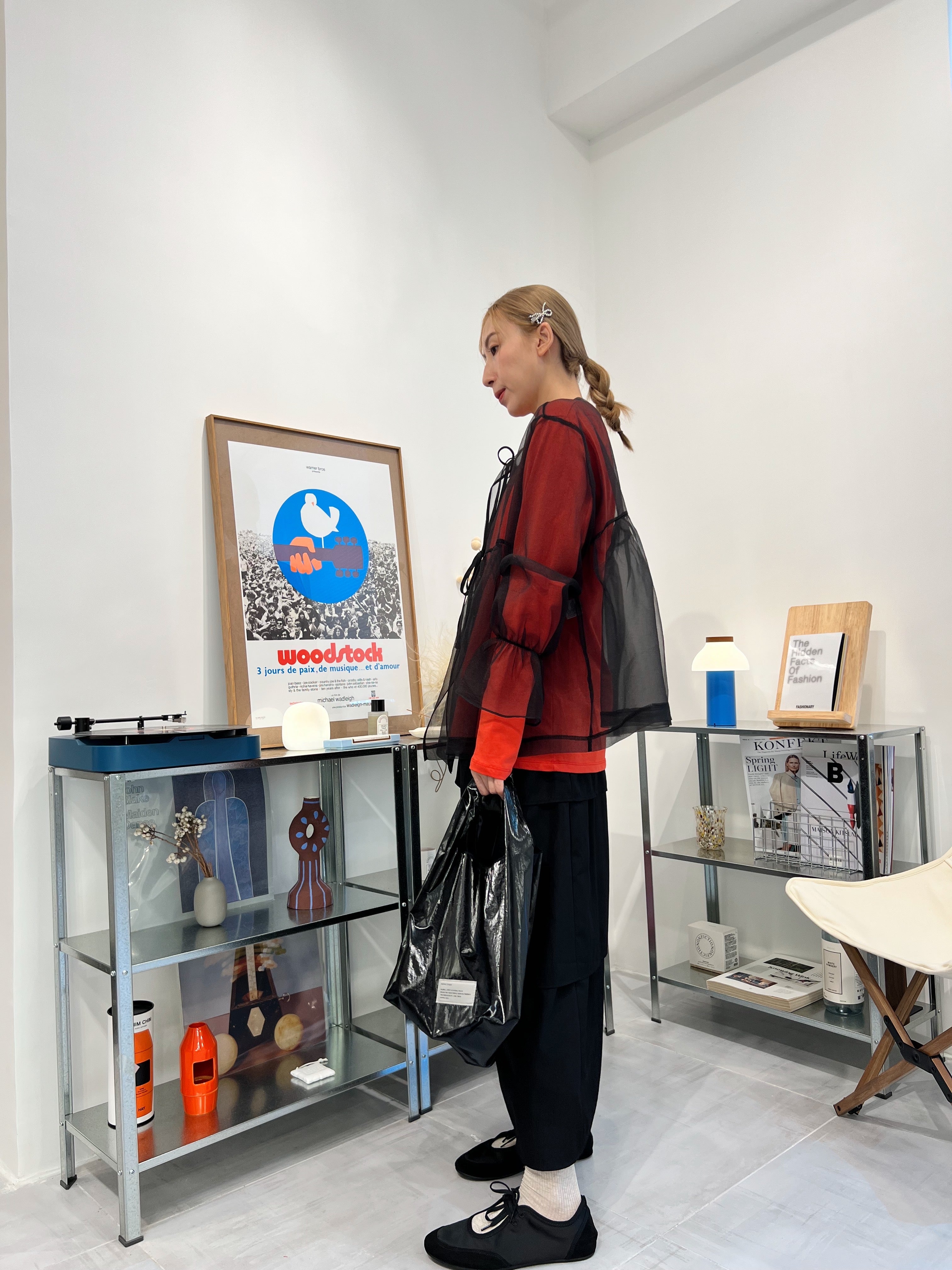 Organza長袖罩衫/黑