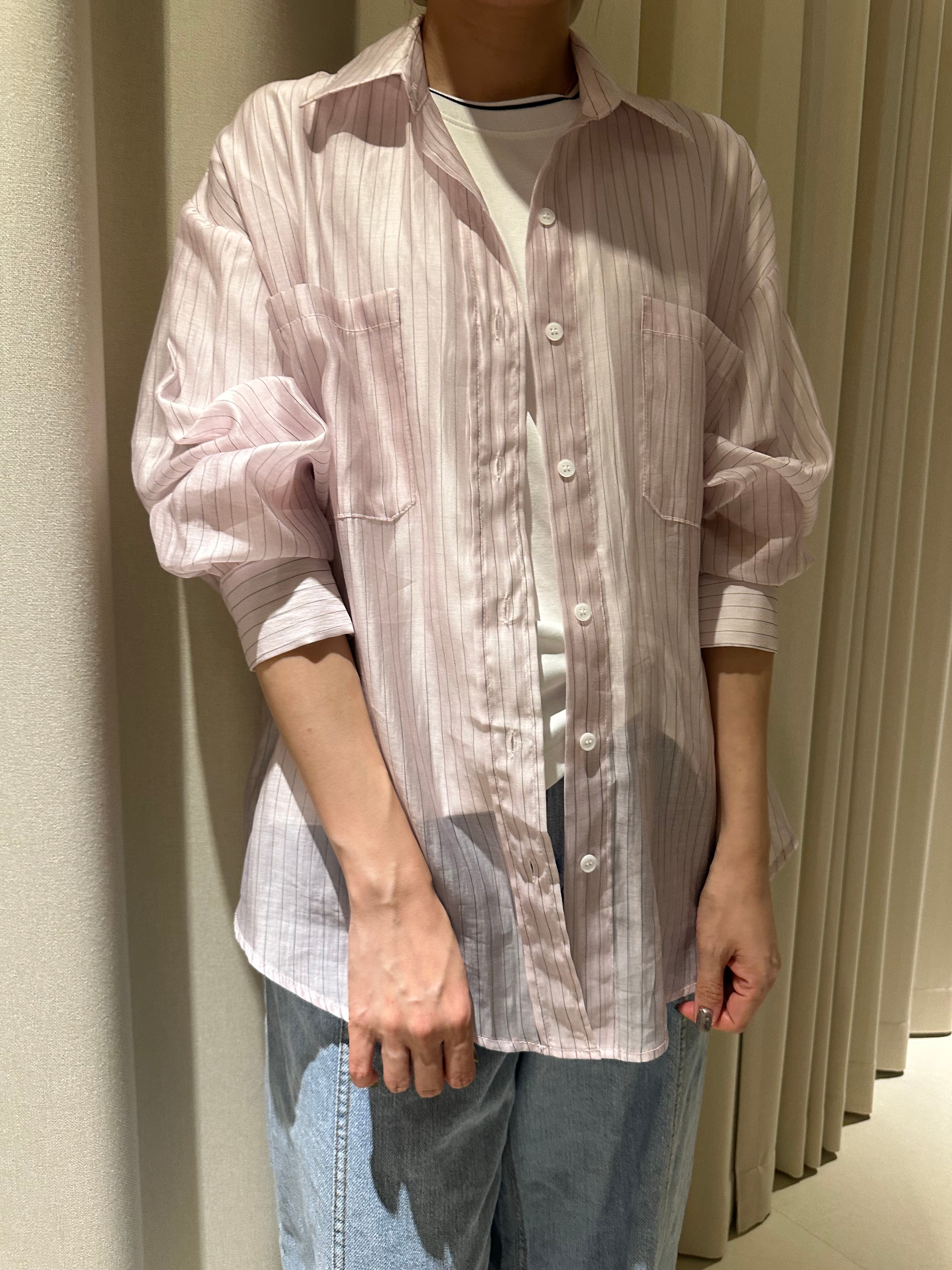 透薄條子shirt/粉紅