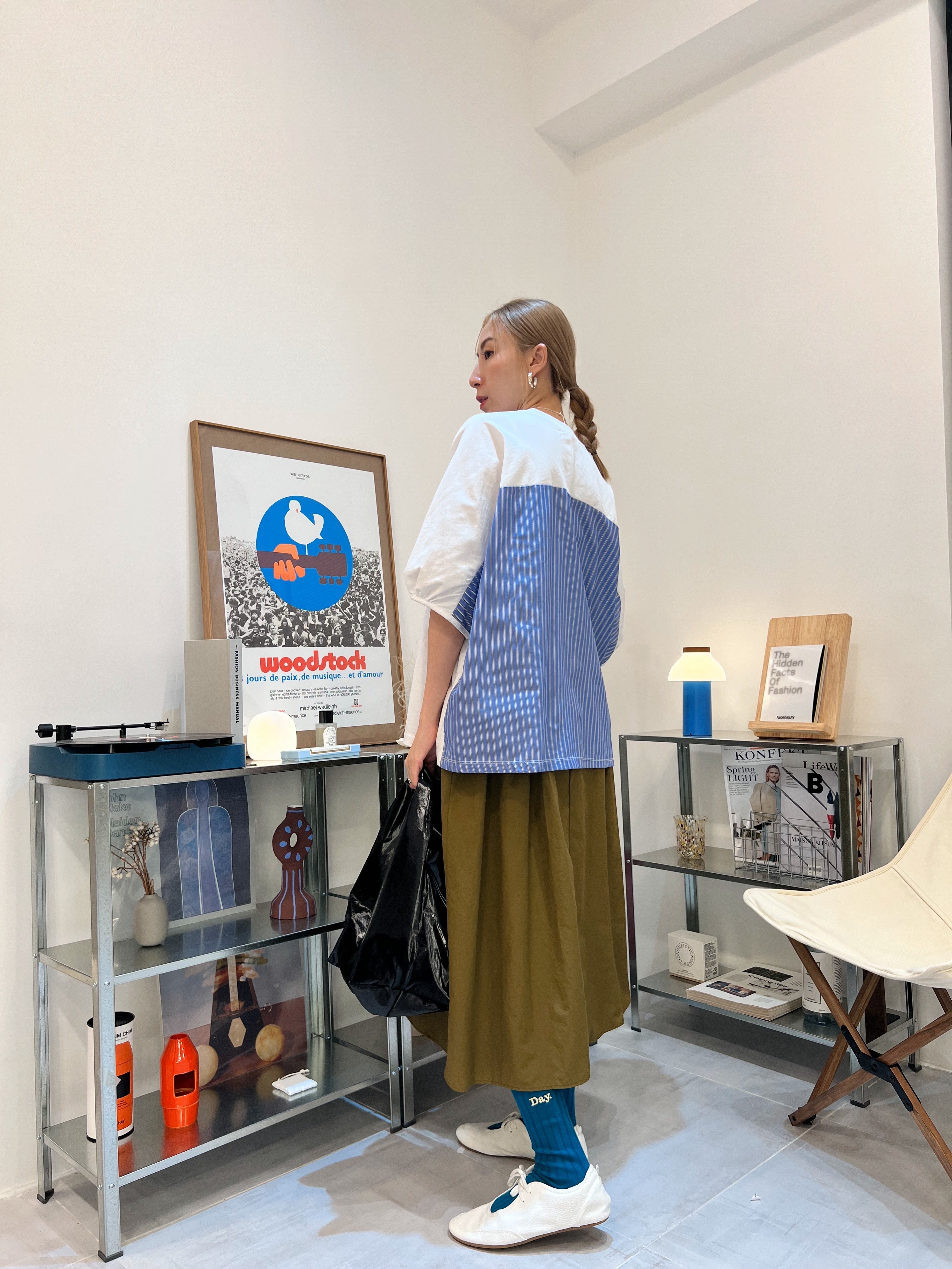 兩側縮褶散裙/橄欖