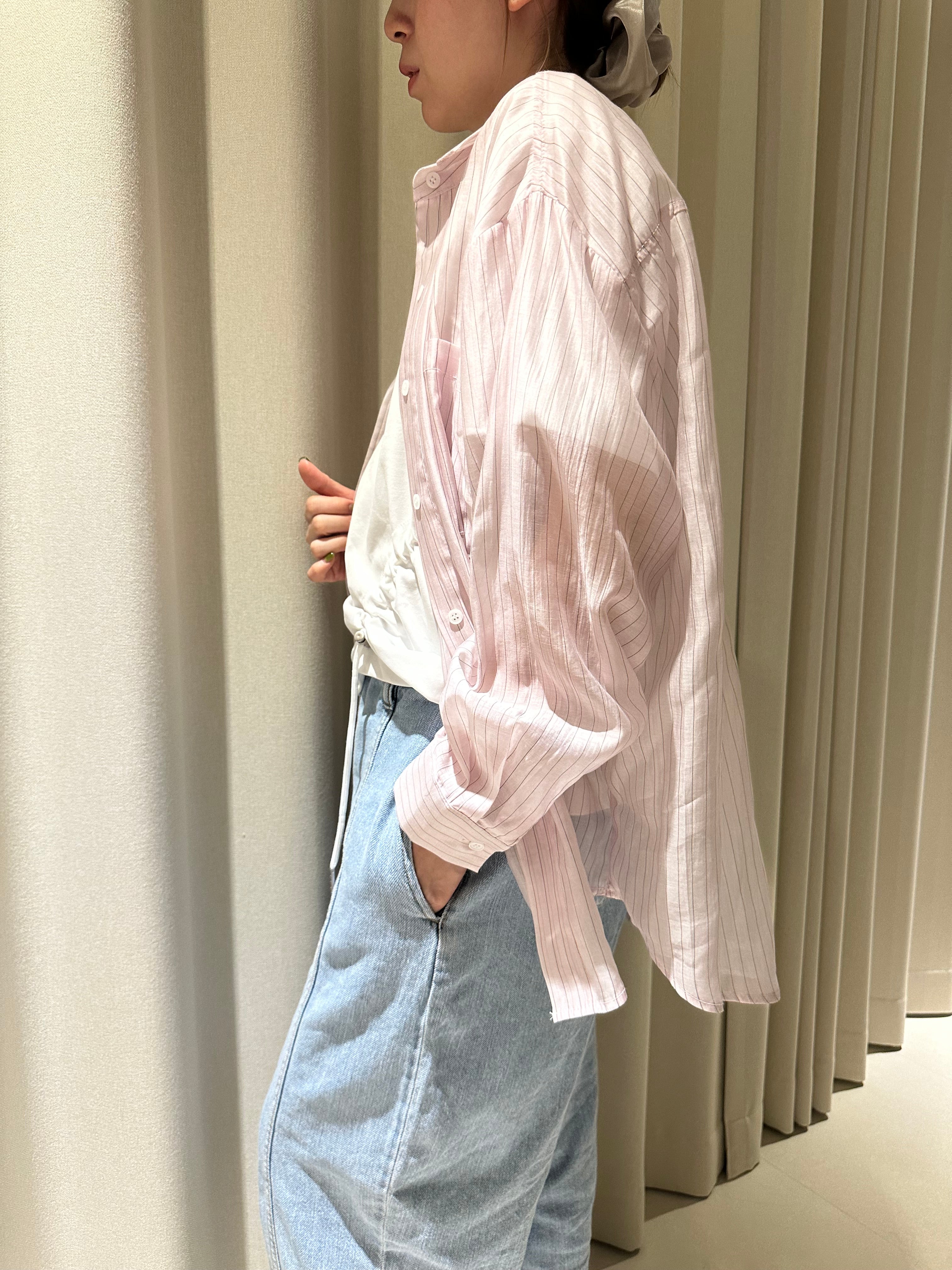 透薄條子shirt/粉紅