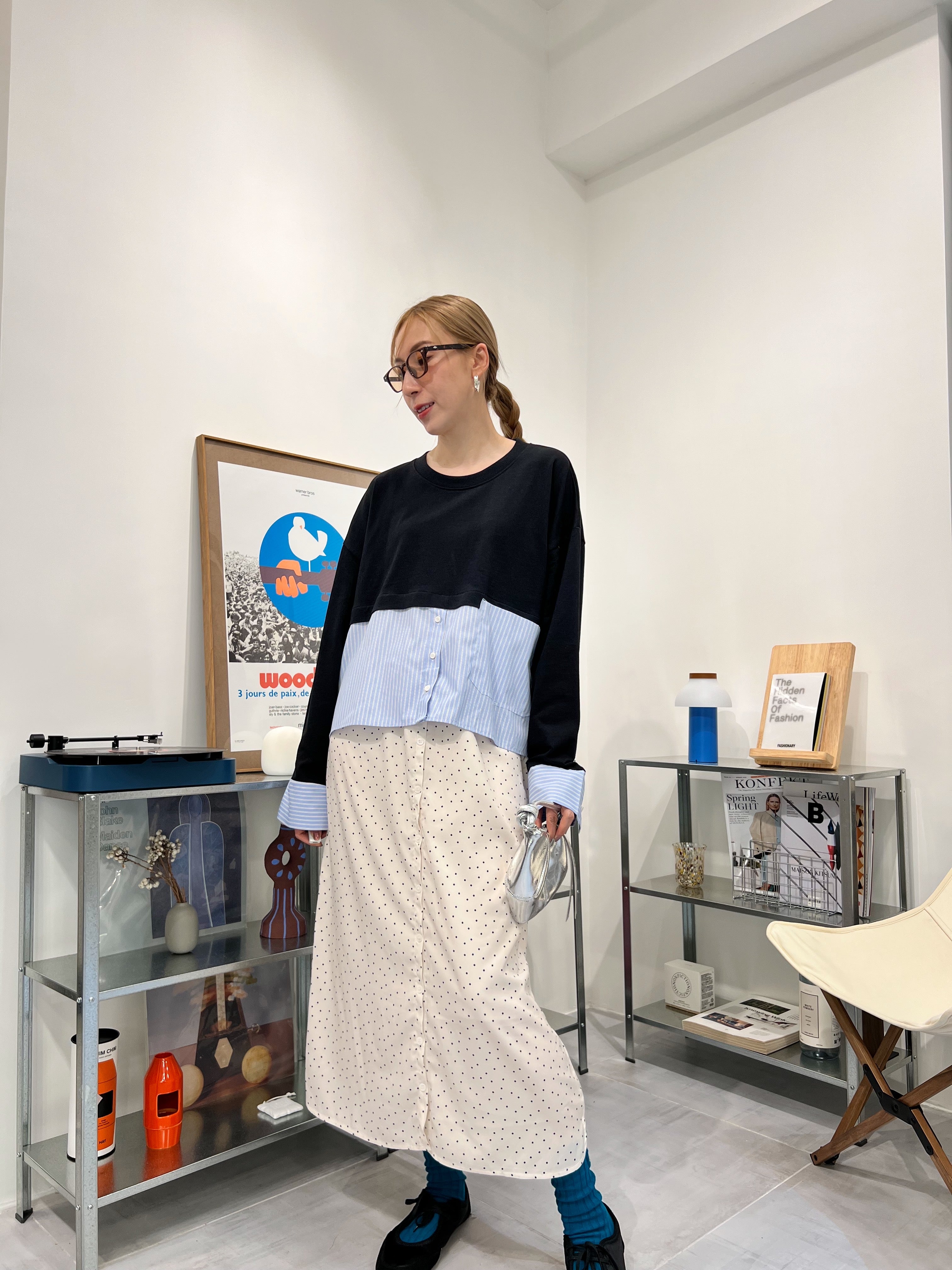 鈕扣波點裙/米白