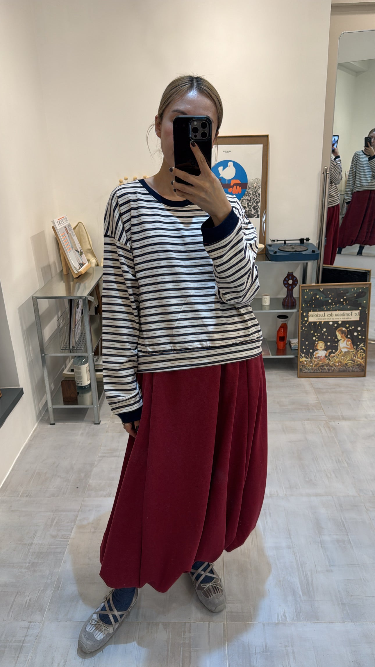 多色間條腳級T-shirt/米白