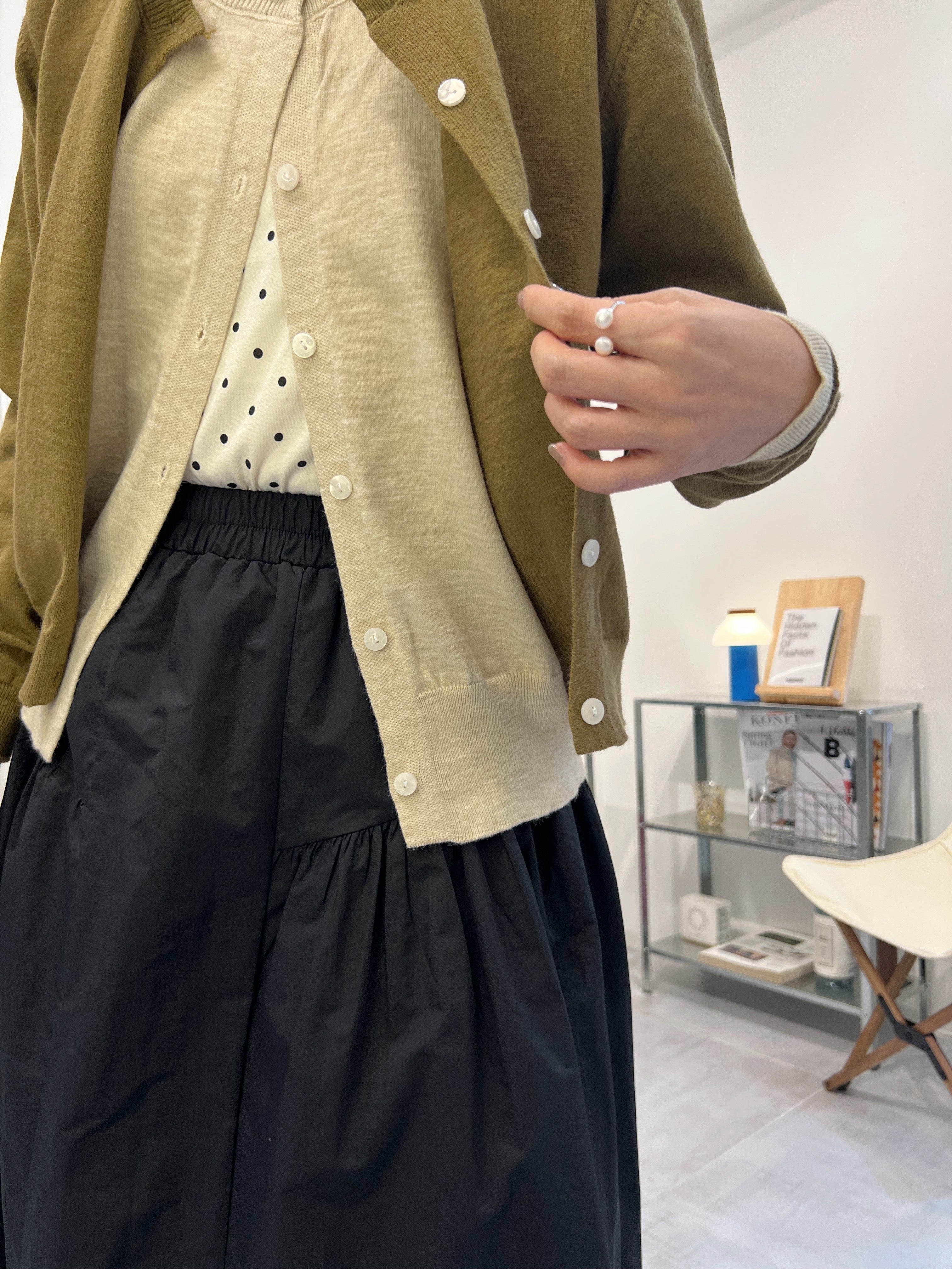 併色cardigan/橄欖+杏