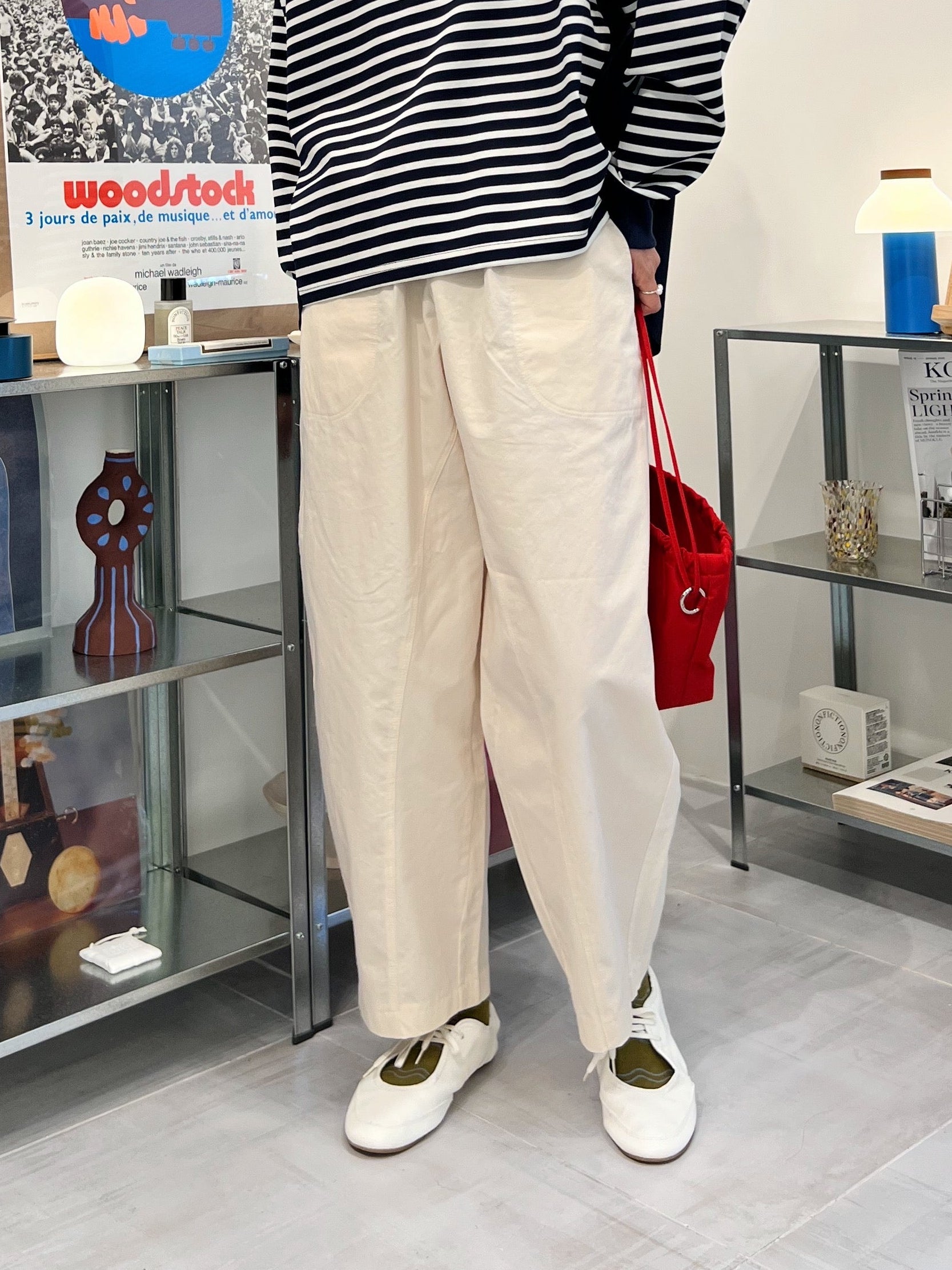 大袋薄身taper褲/米白