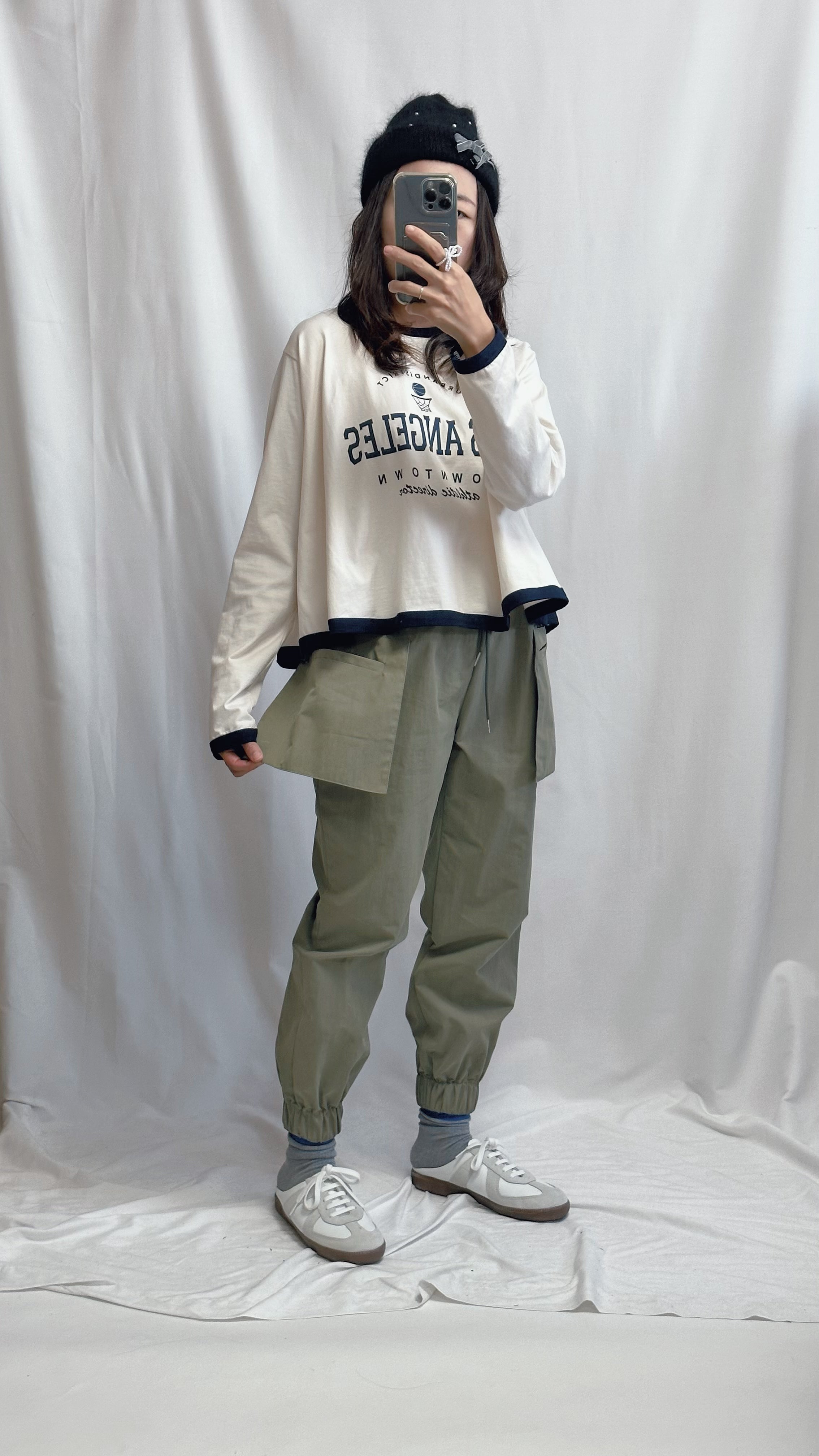 (訂貨)A型衫腳包邊T-shirt/米
